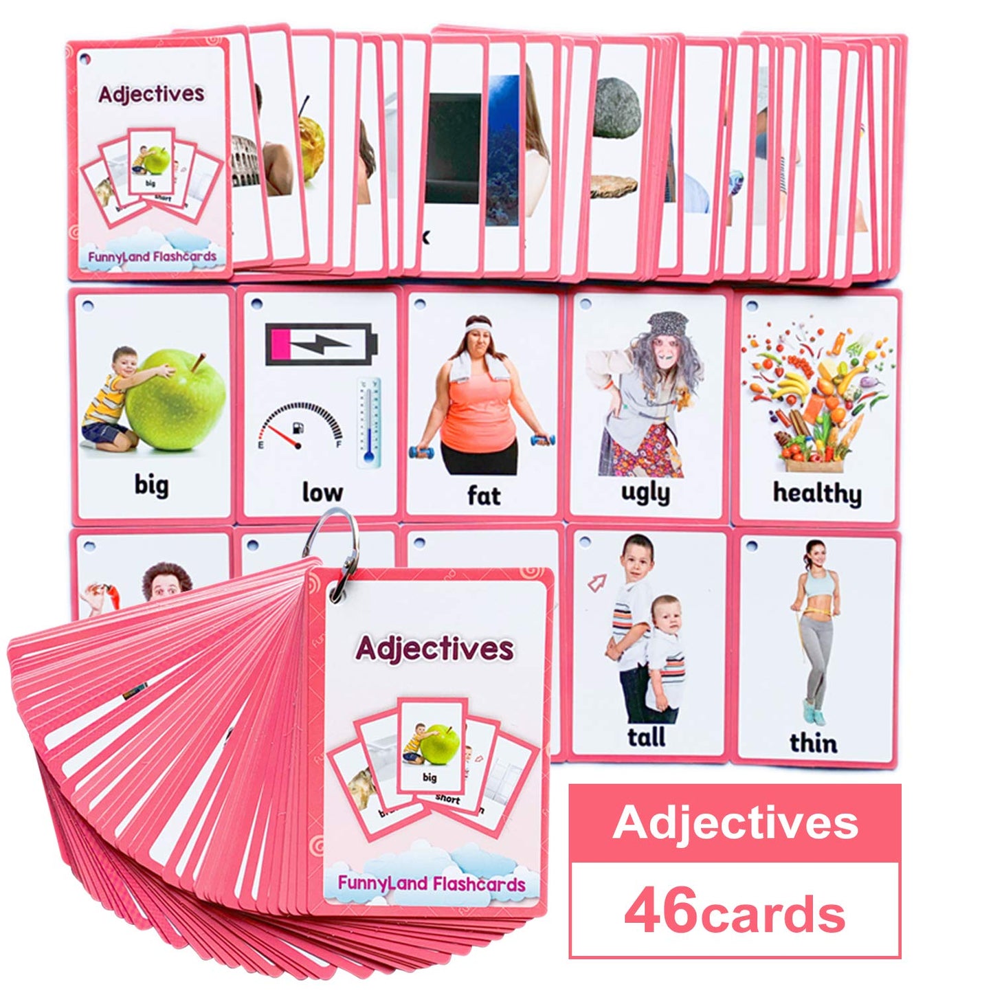 Verbs/Adjectives Flash Cards English Flash Cards Pocket Card Learning Toys for Children Pre-Kindergarten Kids Education Aids