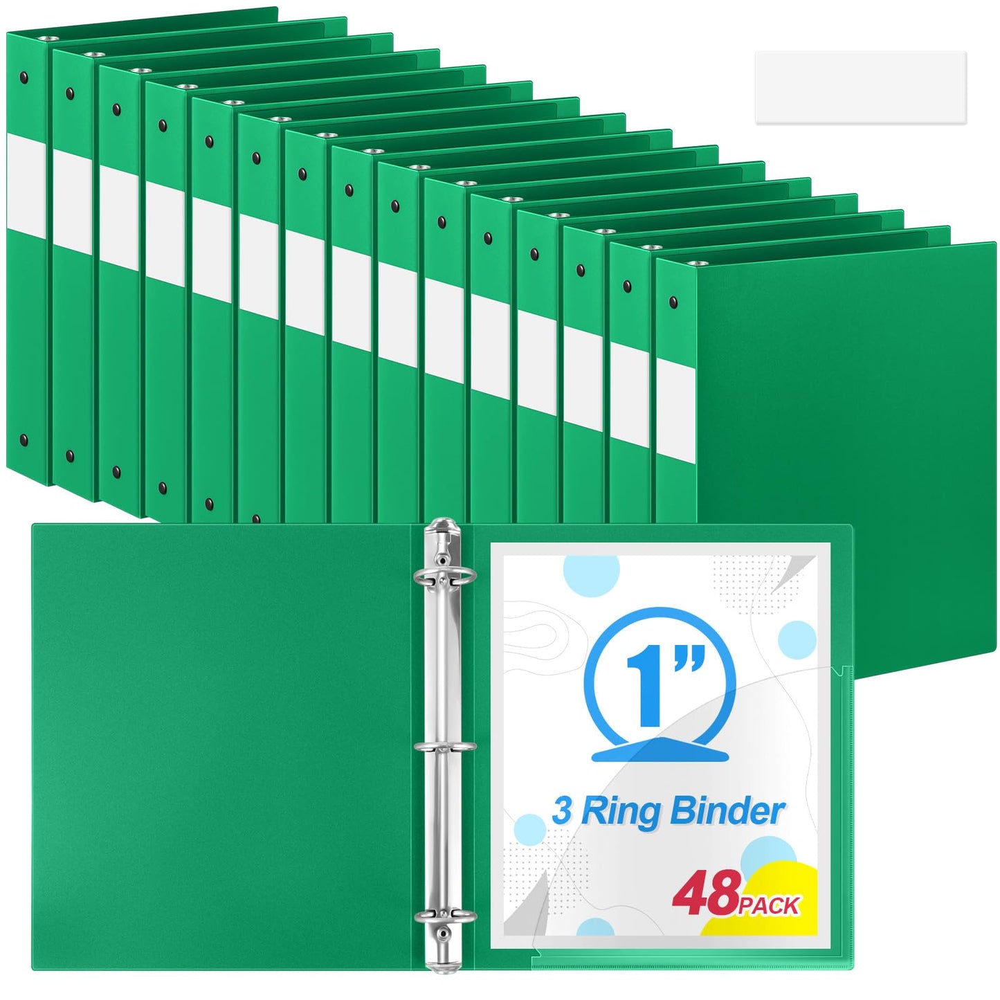 Henoyso 48 Pack 1 Inch 3 Ring Plastic Binders, Bulk Flexible PP Binders for Classroom & School Supplies, Letter Size 8.5 x 11, Holds 240 Sheets with Interior Pocket (Green)