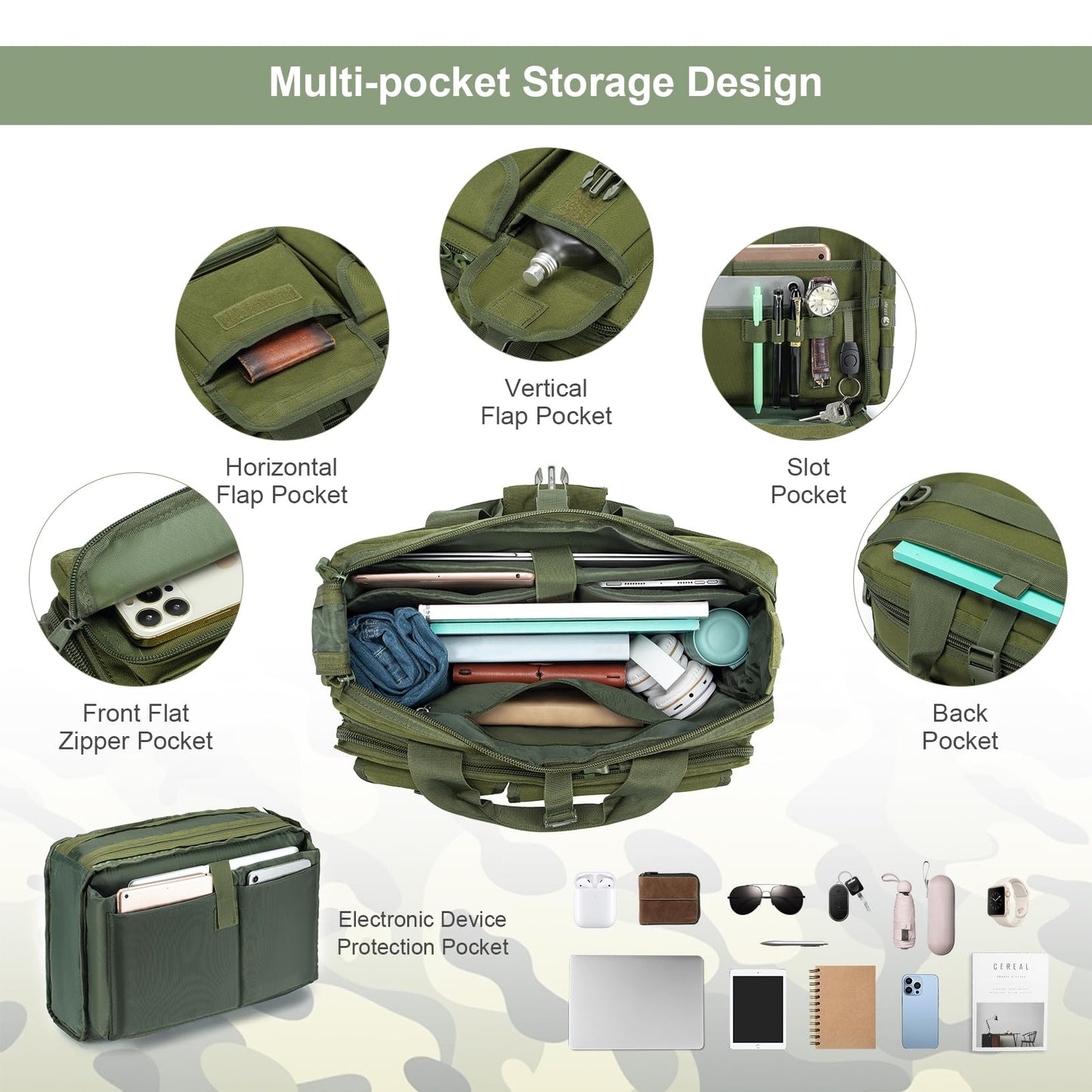Stypos Tactical Messenger Bag, 15.6/17.3 Inch Tactical Briefcase for Man Military Laptop Bag Messenger Shoulder Bag (Green)