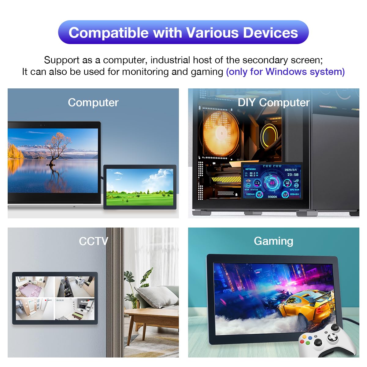 Hosyond 7 Inches USB C Mini Monitor 1024x600 IPS LCD Display Type C Secondary Screen for PC Laptop Windows