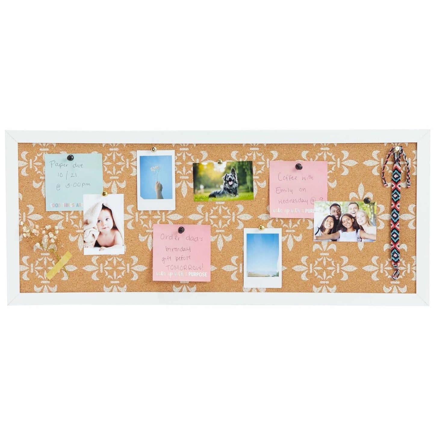 Juvale Decorative Cork Bulletin Boards for Walls (10 x 24 in) - White Frame Pin Board for Office, Bedroom & Room Decor