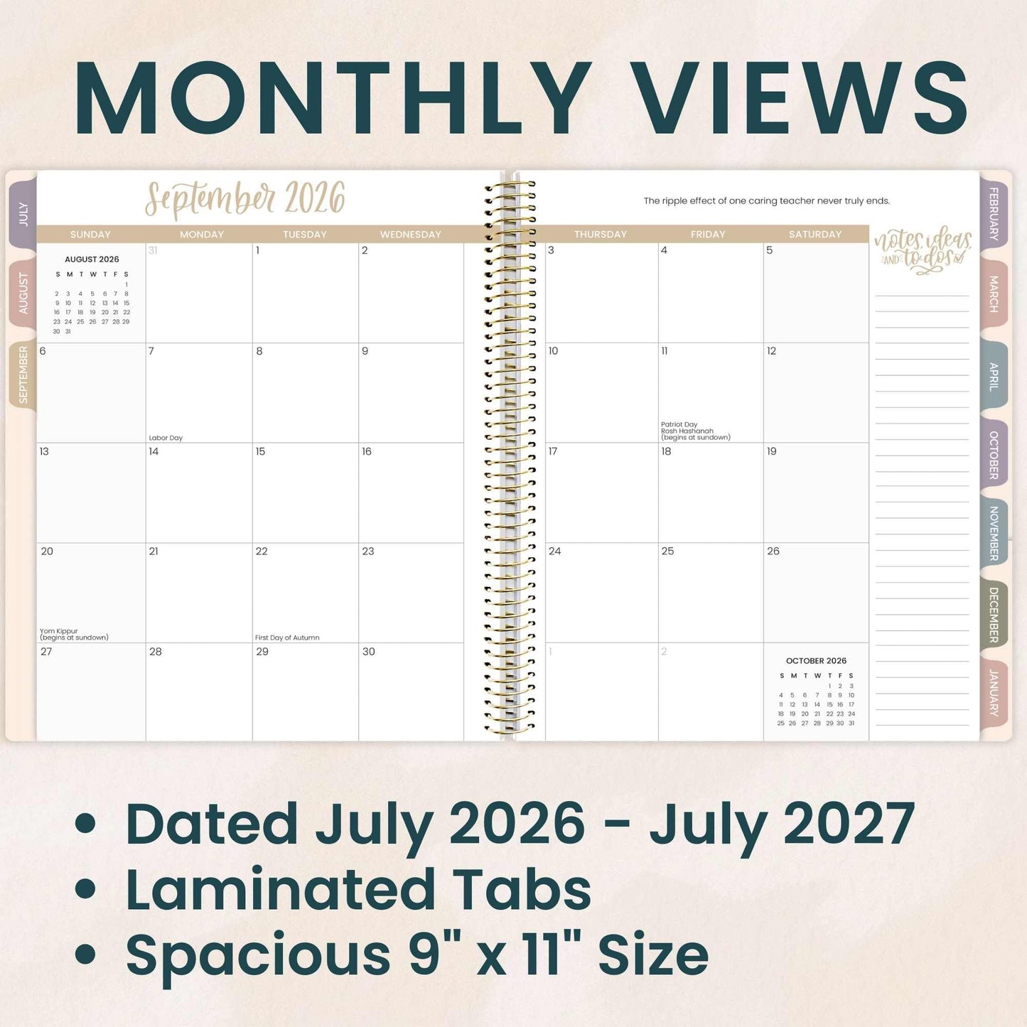 bloom daily planners 2026-2027 Academic Year Teacher Planner & Calendar - 7 Period Lesson Plan Organizer Book for Classroom or Homeschool - 9" x 11" (Interchangeable Cover) - Cool Tones