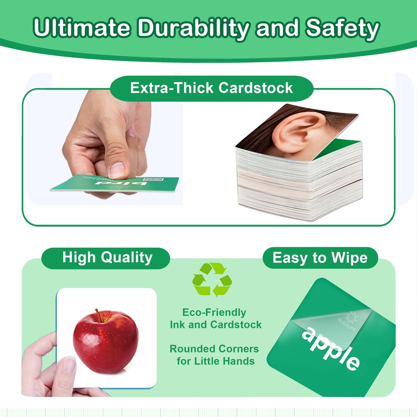 ALSOLIFE Thick Baby Flash Cards for Toddlers 1-3 Sight Words Flash Cards for Kindergarten，50 First Words Fun Video Flash Cards for Toddlers，Learning Resources Kids Aba Therapy Materials