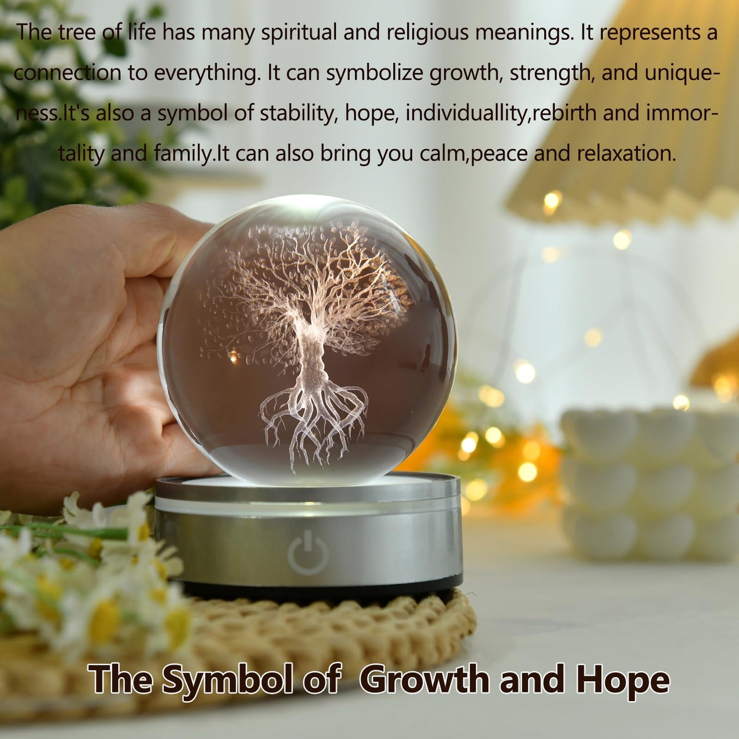 IFOLAINA Tree of Life Gifts for Him Her Friends Christmas 3D Tree of Life Crystal Ball Lamp for Room Crystal Plant Sphere Decor for Men Women