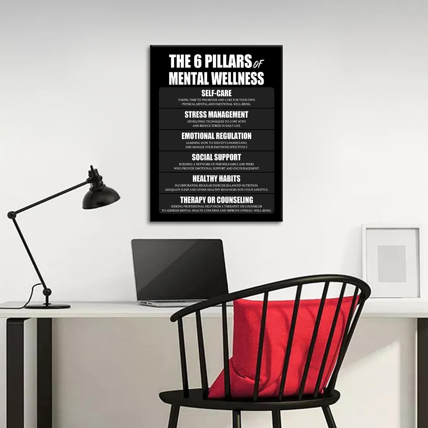 Motivational Canvas Wall Art The 6 Pillars Inspirational Poster Print Positive Quotes Pictures Painting Artwork for Home Office Bedroom Living Room Wall Decor Ready to Hang [18''Wx24''H]