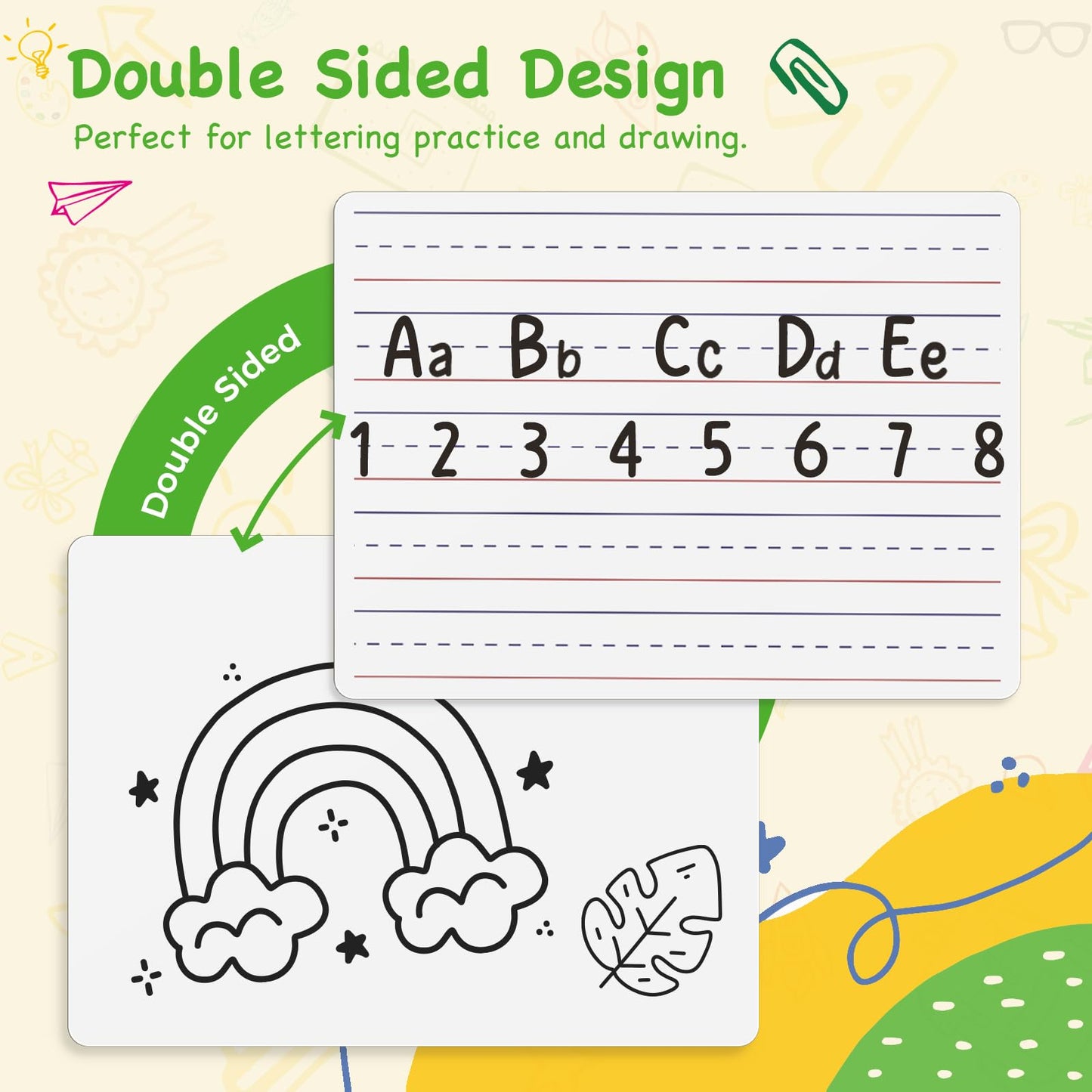 Ohuhu 25 Pack Lined/Plain Dry Erase Boards - 9"x12" Double-Sided White Board Class Set - Includes 25 Mini Whiteboards 25 Black Markers and 25 Erasers for Classroom School Office Students Teachers
