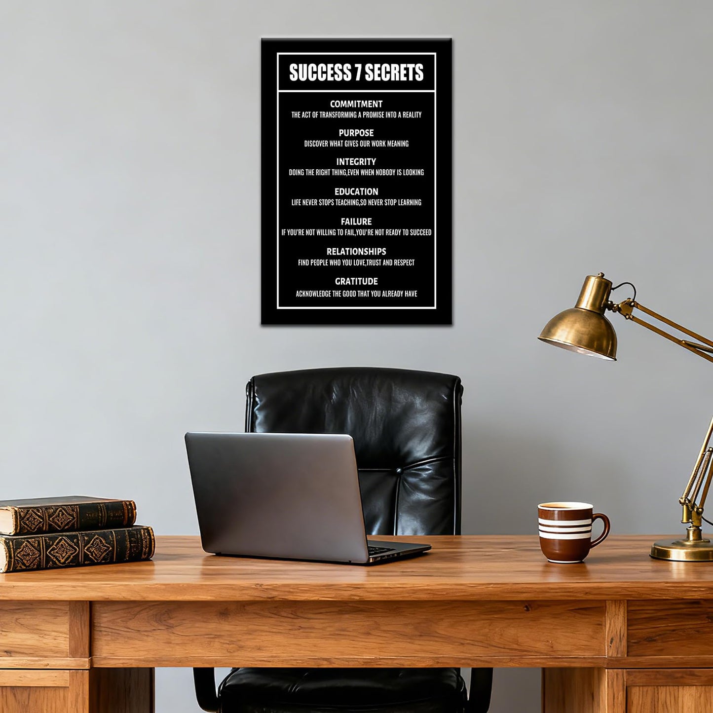 Success 7 Secrets Motivational Wall Decor Inspirational Positive Wall Art Canvas Poster Entrepreneur Quote Picture Print Office Artwork for Bedroom Living Room Home Decor Framed [12''Wx18''H]