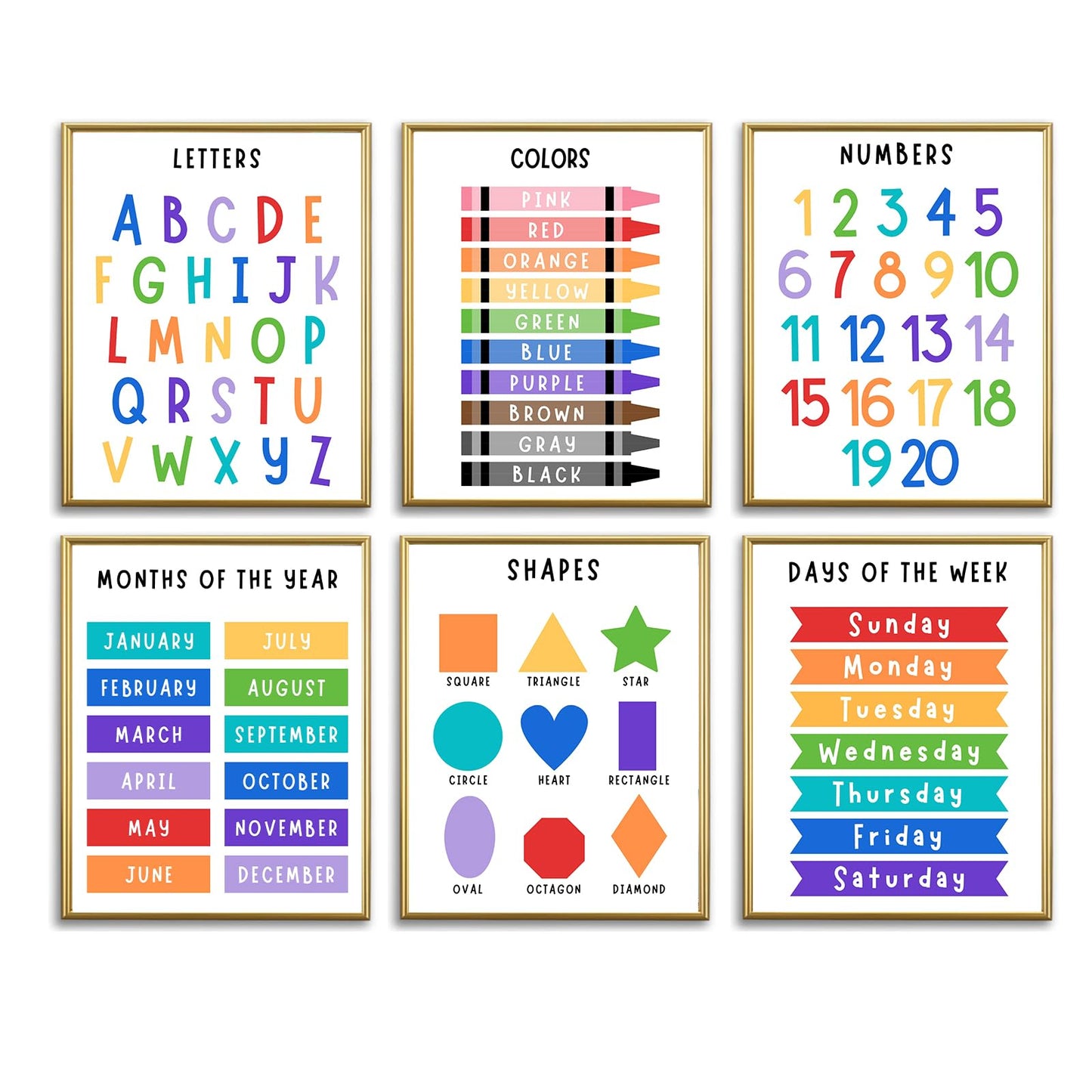 Educational Preschool Learning Posters,Alphabet ABC Posters for Toddlers Classroom Playroom Wall Art Decor,Counting Chart for Kindergarten,Pre K Learning Poster for Toddlers 1-3 Homeschool Supplies