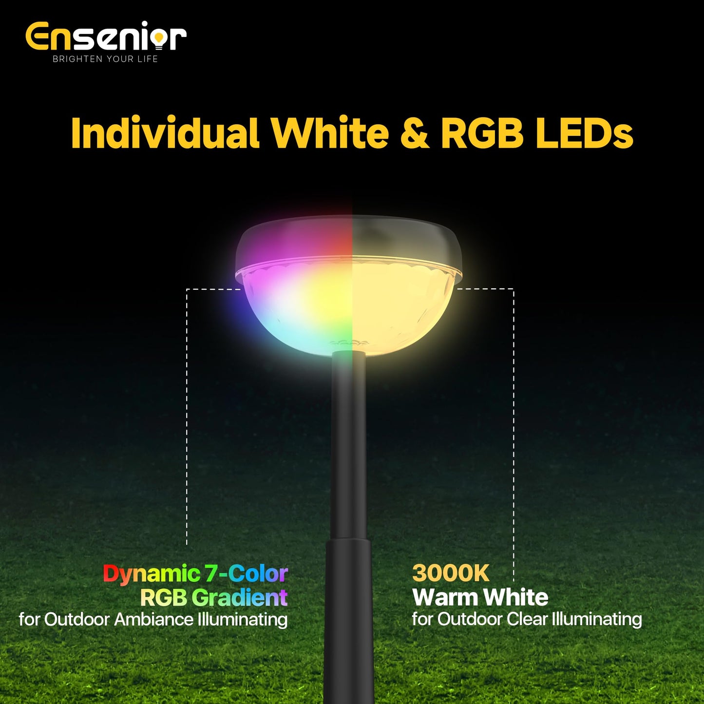 Ensenior Solar Garden Lights, 3000K White & RGB, Waterproof, Energy-Efficient, Pack of 8, Model CP4-12CM-30K-08-BL-RGB