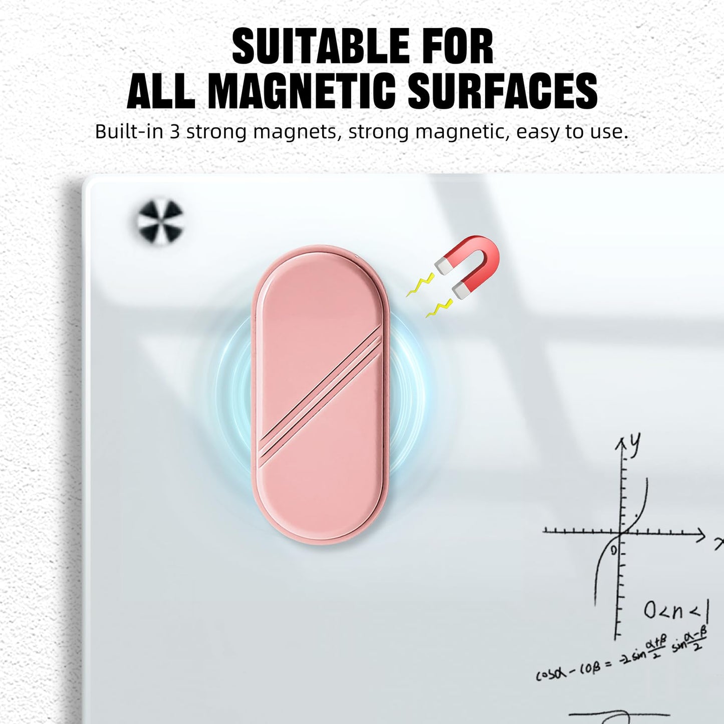 FUNISKETCH Magnetic Detachable Dry Erase Eraser, Glass Board Erasers, 1 Pack, Whiteboard Eraser for Dry Erase Board, Glass Board, Calendar Board, Office and School Supplies (Pink)