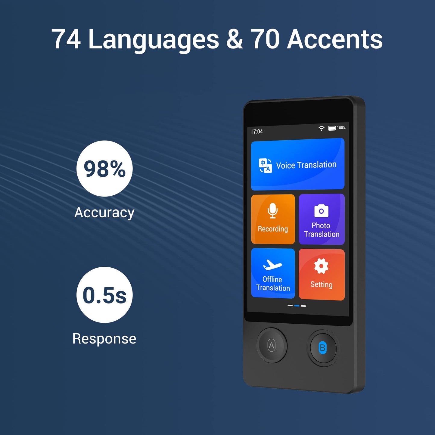 ANFIER Language Translator Device 144 Languages and Accents with 3.7 inch Touchscreen [Latest Generation Smart Translator-W12] AI Image Translator Device Portable Two-Way Voice Translator W12 Black