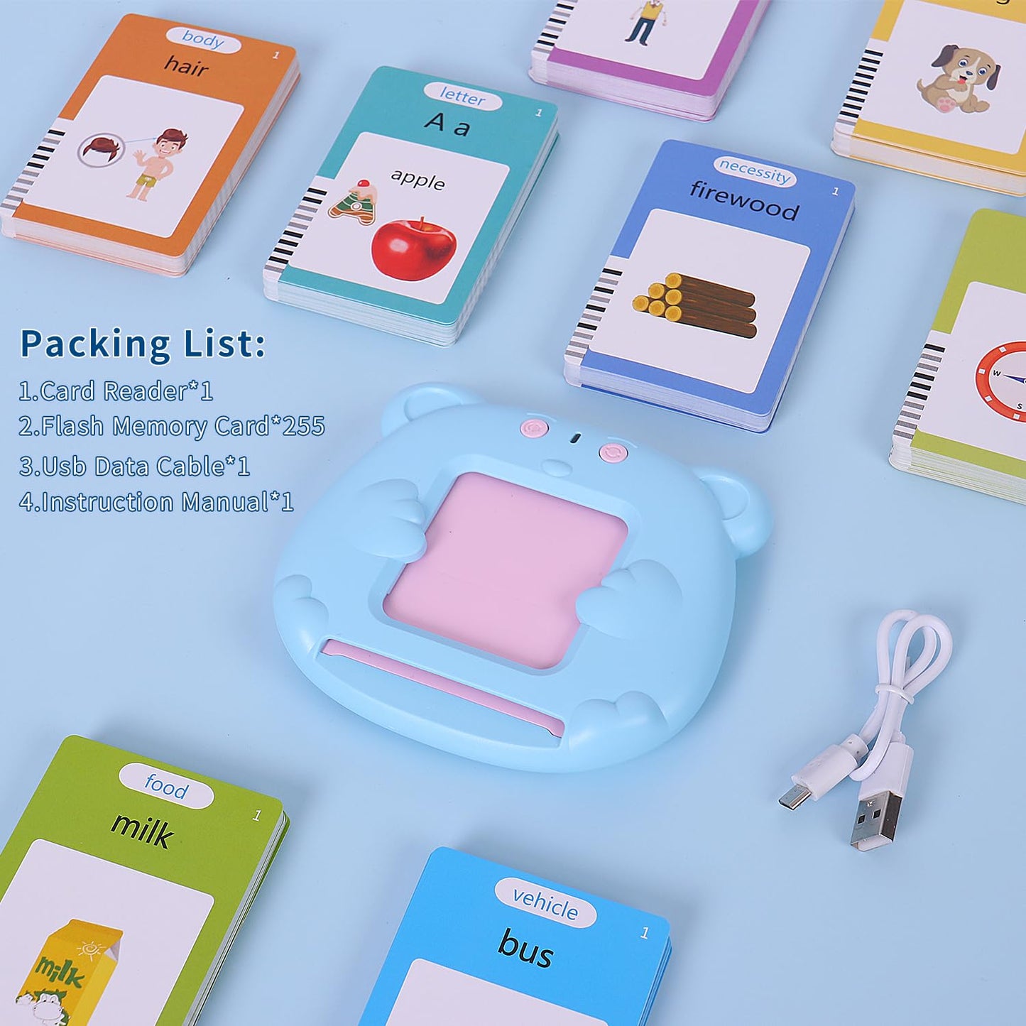 Talking Flash Cards for Toddler 1 2 3 4 5, Learning Toys for Toddlers Pocket Speech, Talking Learning Flash Cards Educational Toys Sensory Toys Gift for Boys and Girls (510 Sight Words-Bear Blue)