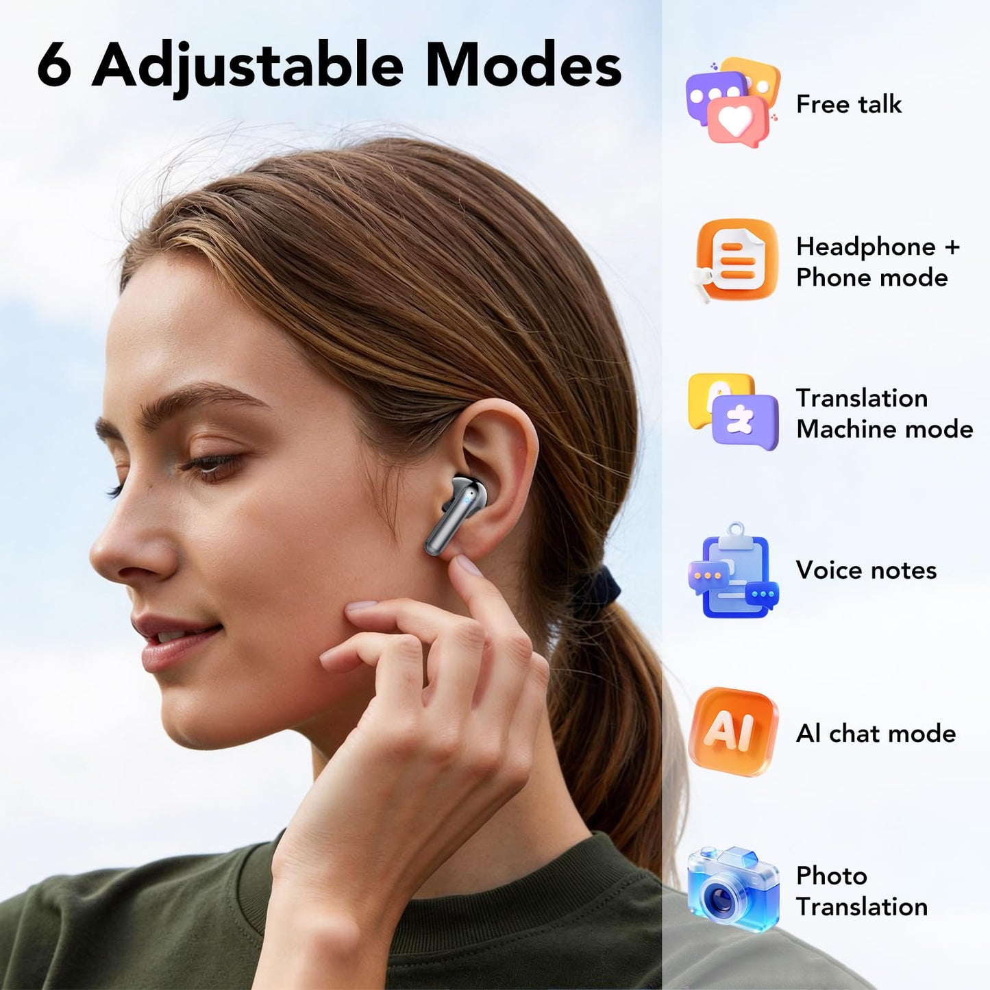 AI Translation Earbuds Real Time with Audio/Video Calls,164 Languages Translator Earbuds with 6 Translation Modes, 3-in-1 Bluetooth 5.4 Translating Headphones,60H Playtime for Travel/Business/Learning