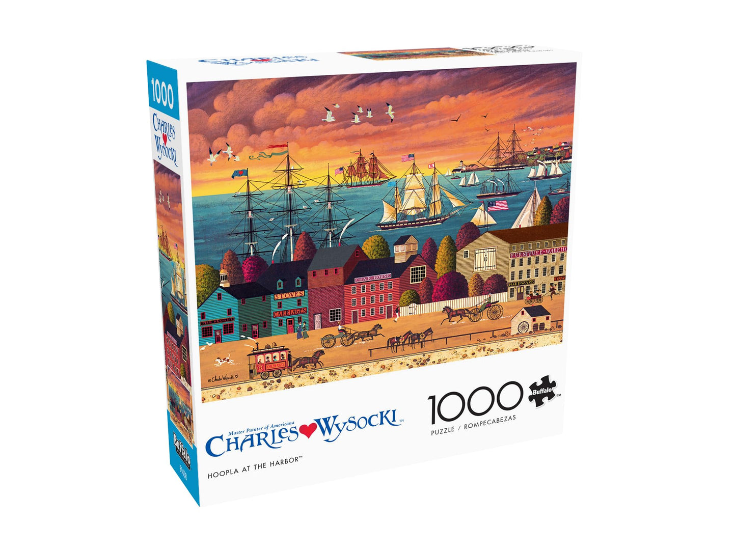Buffalo Games Charles Wysocki - Hoopla at the Harbor - 1000 Piece Jigsaw Puzzle - Adult, 26.75 x 19.75 in - Includes Poster - Adult Jigsaw Puzzles