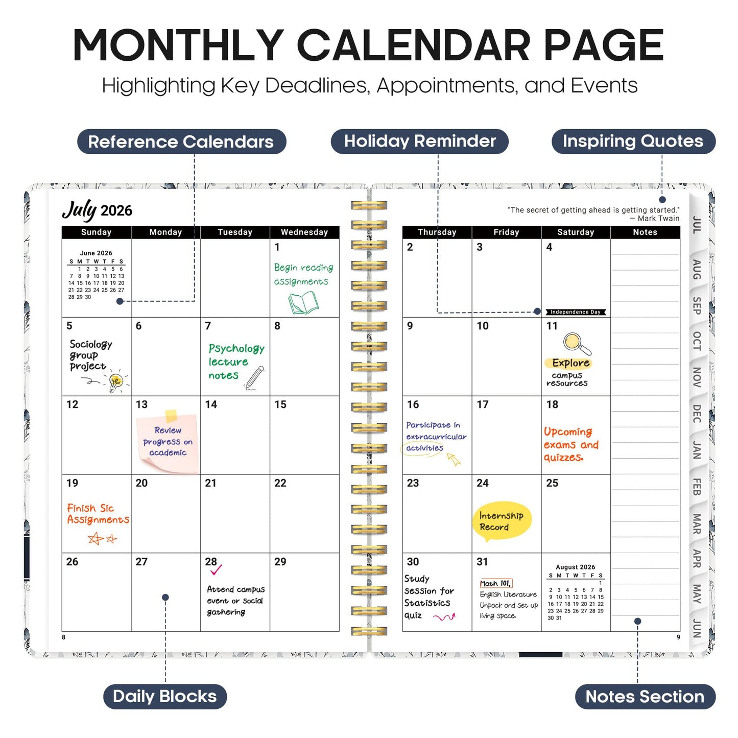 Planner 2026-2027, Academic Year Weekly and Monthly Calender Planner, from Jul 2026 - Jun 2027, Spiral Bound School Planning Book, Perfect for Teacher, Student, Women & Men, A5 (6.3" x 8.5"), Butterfly Grove