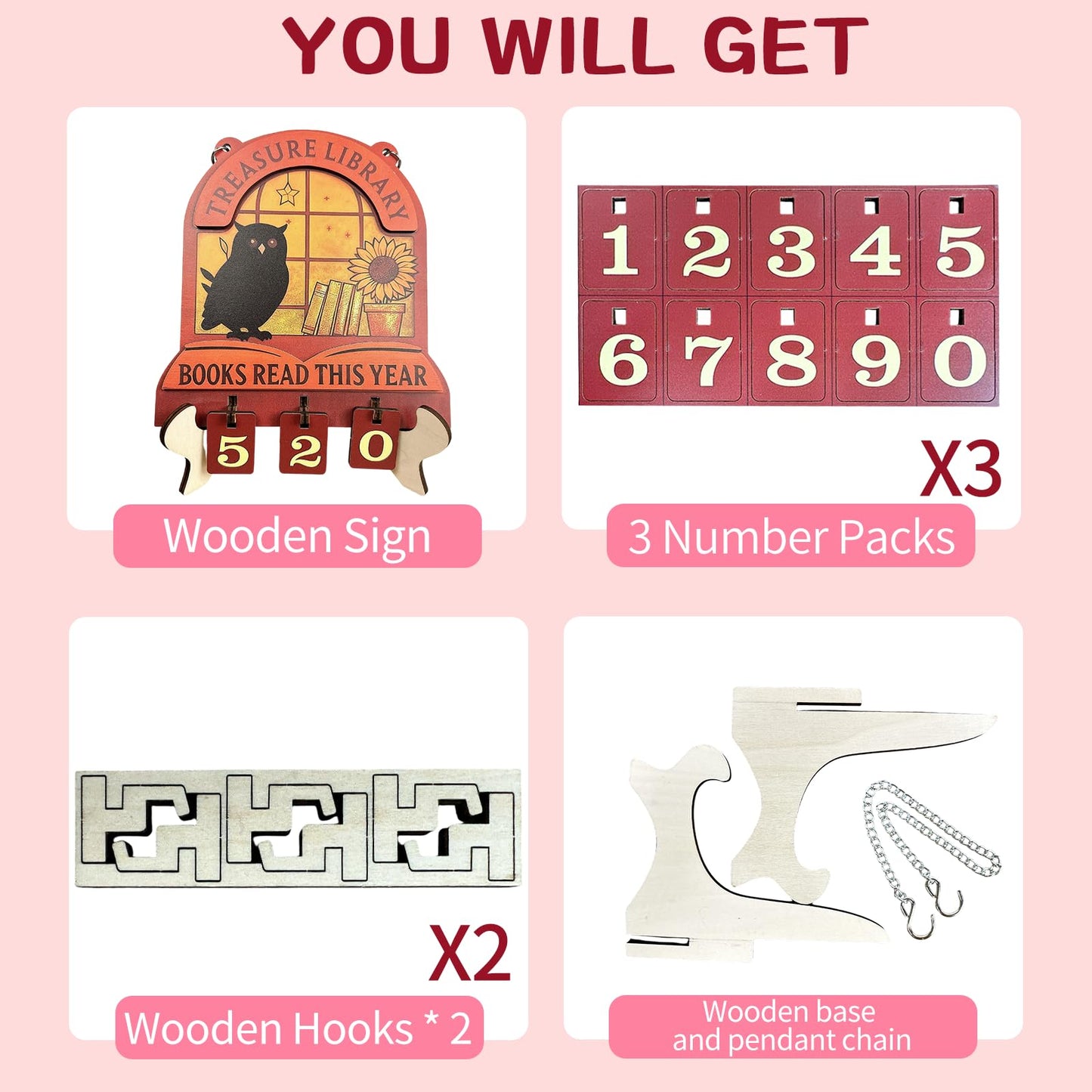 Reading Tracker Counter Sign, Wooden Books Read This Year Display, Book Lover Gift for Librarian, Reader, Teacher, Women, Wall and Table Decor for Home Library, Teachers, Book Lovers（Owl design）
