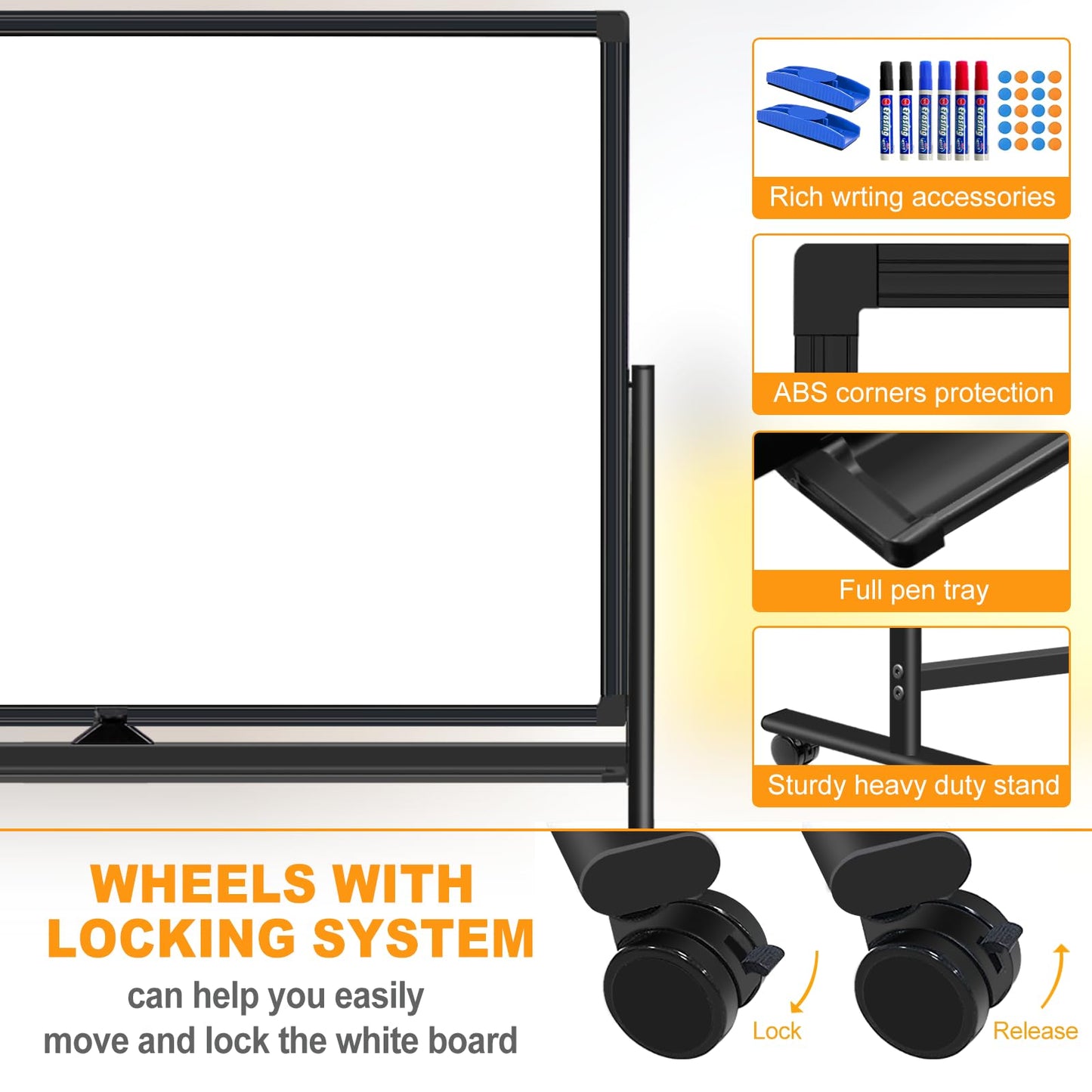 BSTPCOO Large Magnetic Dry Erase Board with Stand, Double Sided 60" x 48" Rolling Whiteboard on Wheels Portable Mobile Standing White Board for Office, School, Home