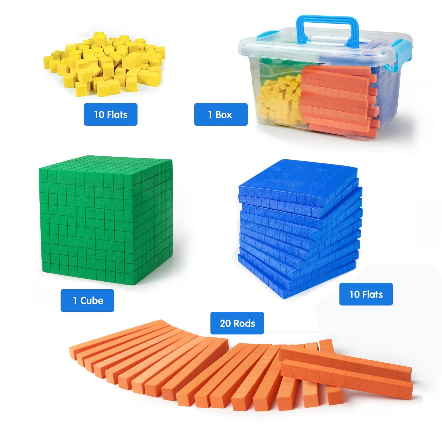 stochastic box Foam Base Ten Set for Math 131 PCS Place Value Blocks,Counting Cubes for Kids Math,Base 10 Math Manipulatives for Early Counting Math Toy in School Home