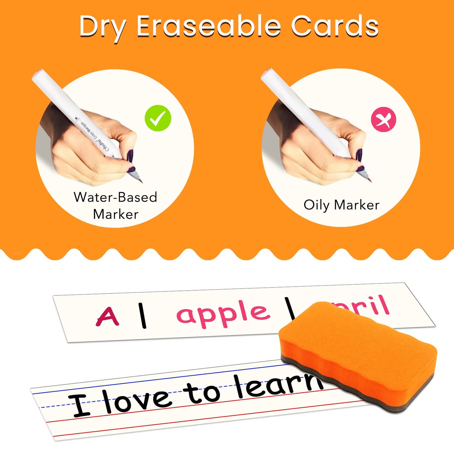 Godery 50 Pack Dry Erase Sentence Strips 16"X3" – Write and Wipe Away – Reusable Classroom Learning Tool for Your Standard Pocket Charts