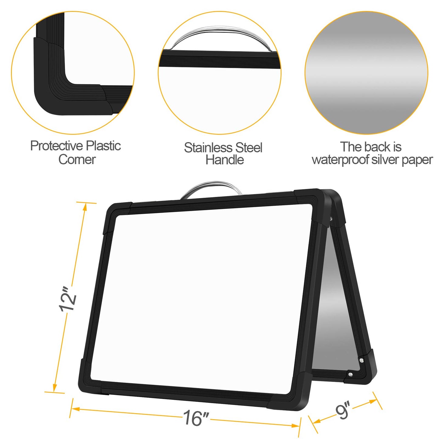 H-Qprobd Small Dry Erase White Board - 16"x 12" Double Sided Mini Foldable Magnetic Desktop whiteboard for Drawing, Teacher Instruction and Meeting Discuss