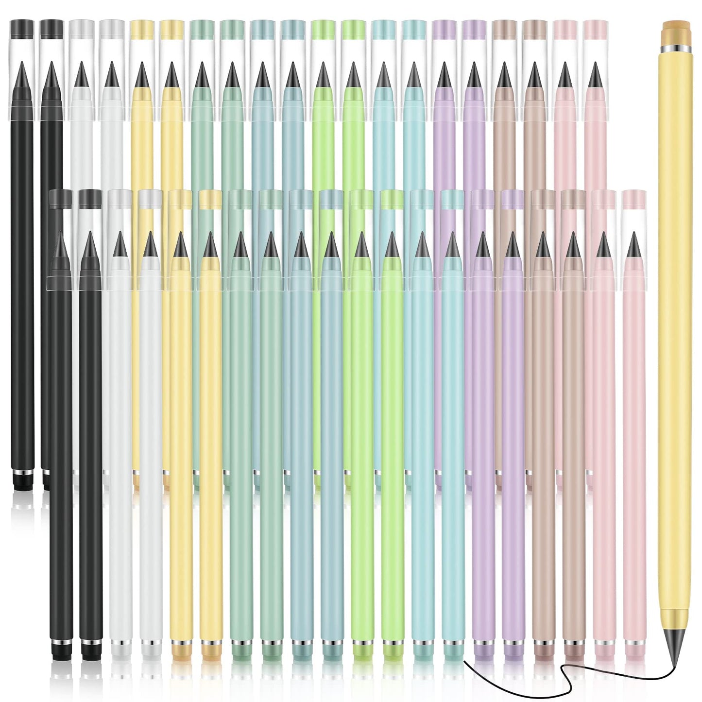 Marsui 40 Pcs Everlasting Pencil for Student Forever Inkless Pencil Eternal with Eraser Aesthetic Reusable First Day of School Writing Drawing Home Office Back to School Student Supplies(Multi Colors)