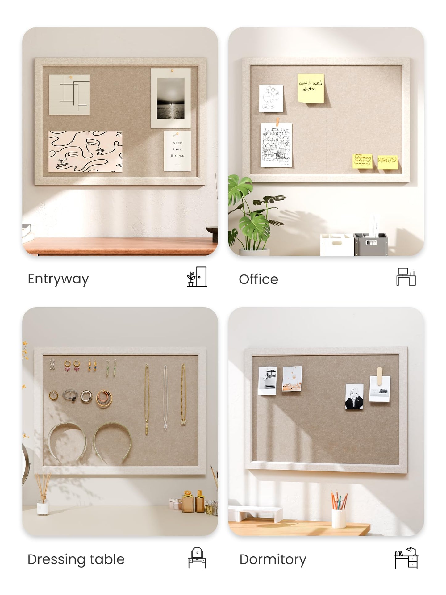 Fluxynara Bulletin Board with Oatmeal Frame, 23.6" x 17.5" Cork Board Alternative with 12 Safe Removable Adhesive Tabs, Foldable Felt Pin Board for Home Office, Classroom—Deep Camel