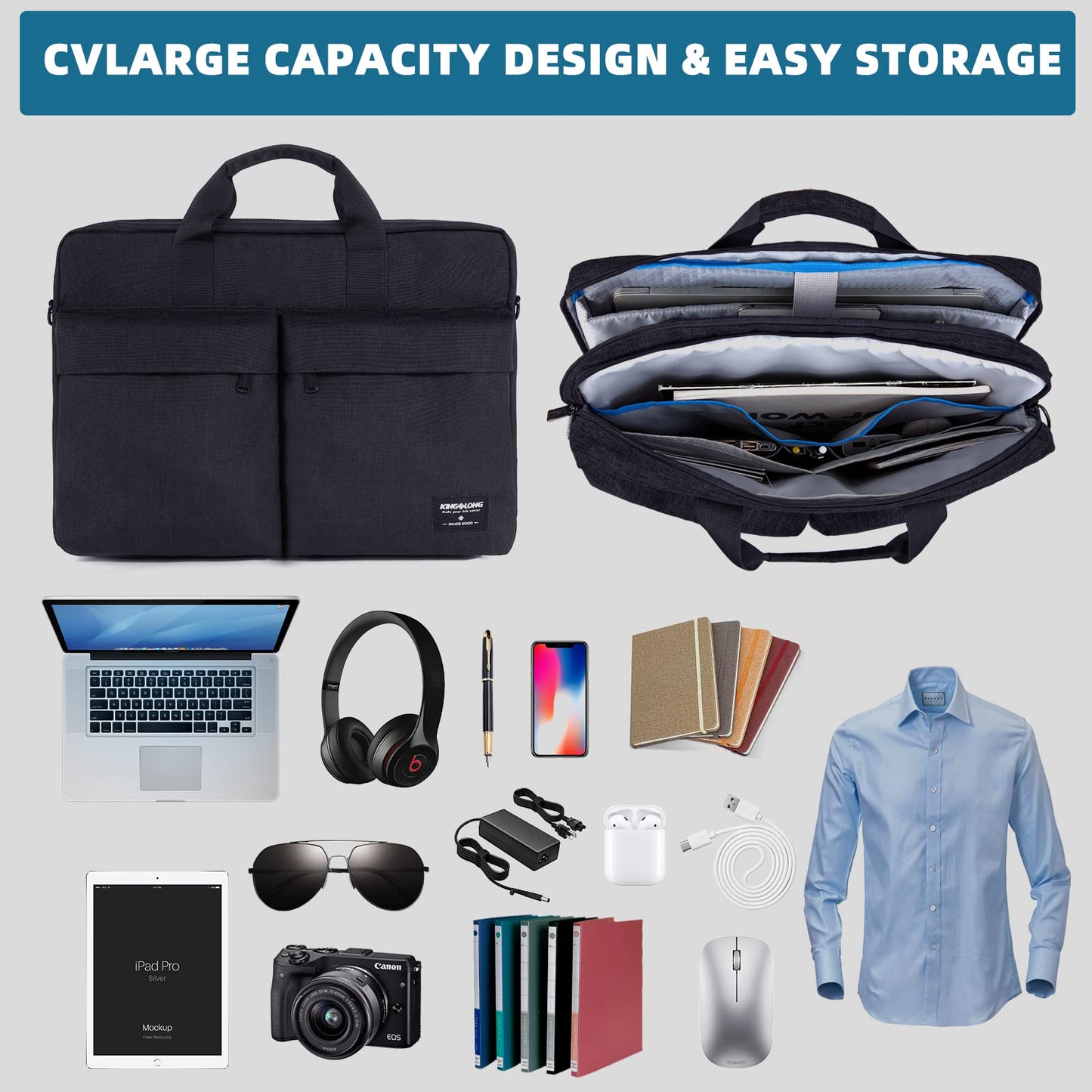 KINGSLONG 17.3 inch Laptop Briefcase Bag for Men Women, Laptop Messenger Bag with Shoulder Strap, Water Resistant Business Crossbody Bag Computer Bag for Asus Acer Dell Thinkpad, Black