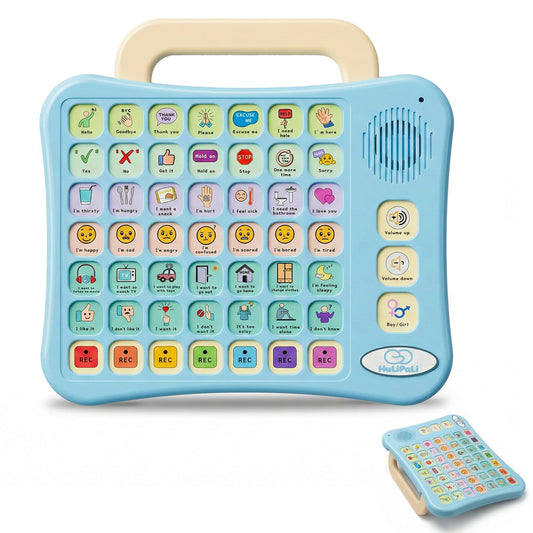 HuLiPaLi AAC Device for Autism Speech Therapy & Nonverbal Kids - 2-in-1 Portable Desktop Communication Tool with Boy/Girl Voices, 42 Preset Buttons, 7 Recordable Buttons & Adjustable Volume