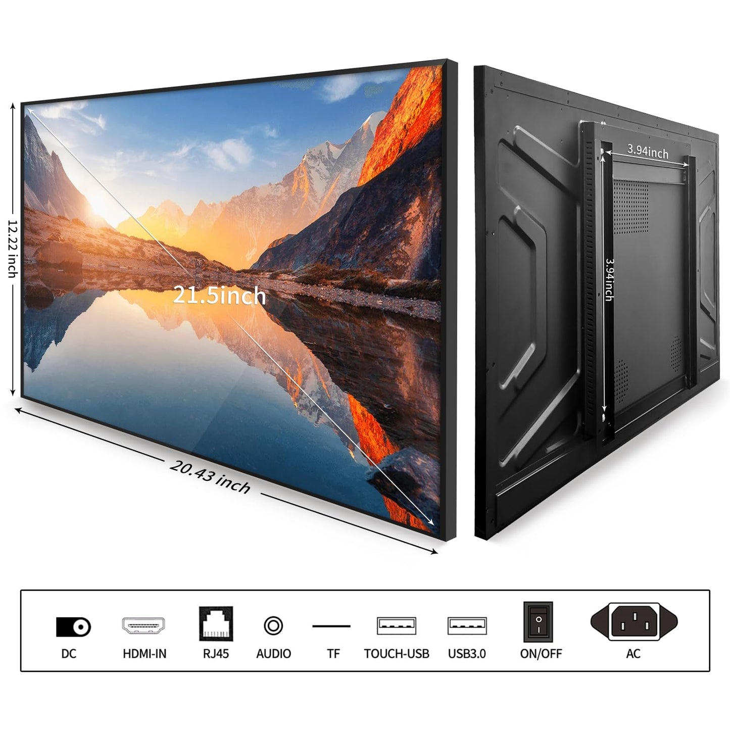 PWR4GTR 21.5" Capacitive Touchscreen Industrial Monitor, Indoor Digital Signage Display for Advertising, Reverse Control Laptop, Wireless Screen Mirroring, Built-in Speakers, USB, HDMI Ports