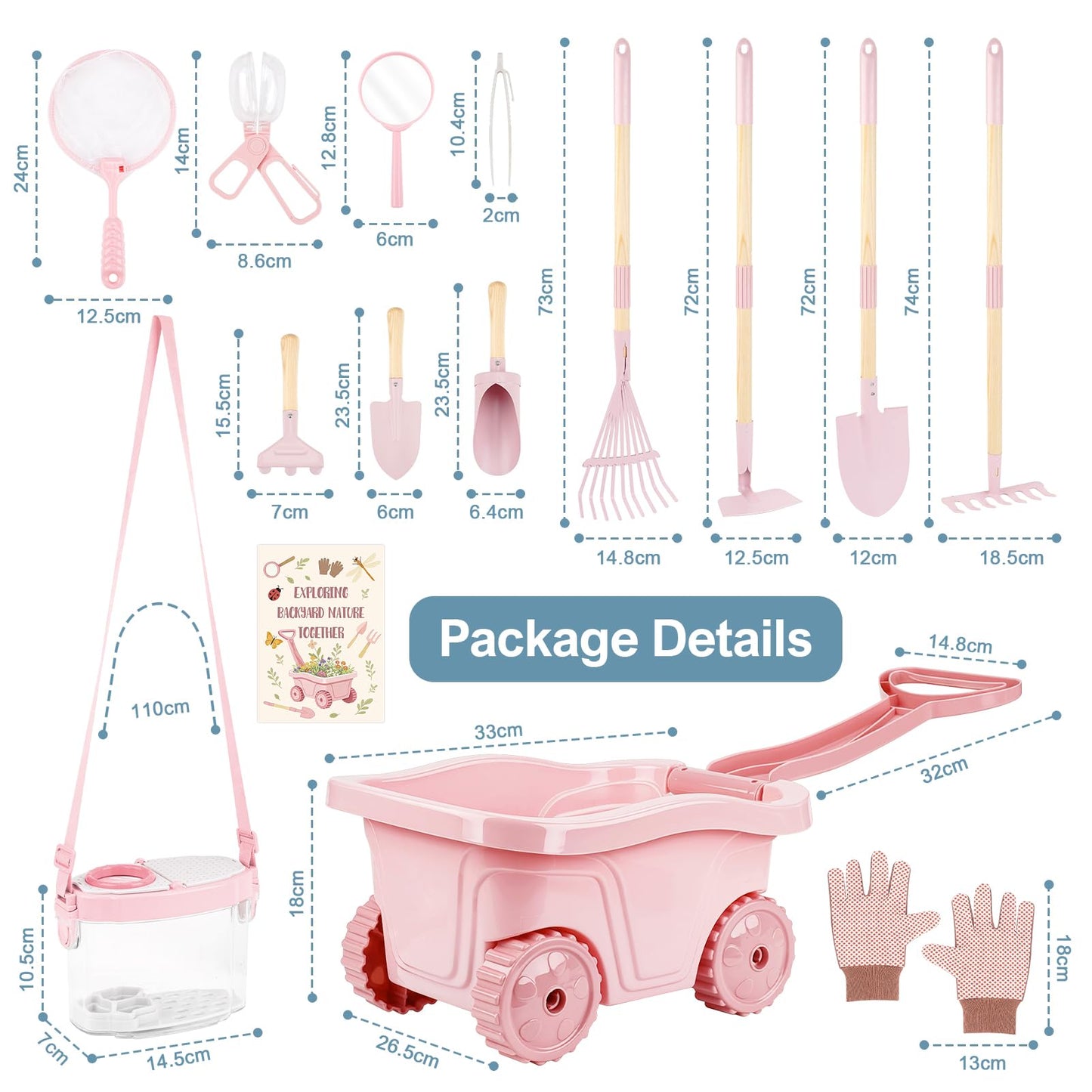 Dreamon Kids Gardening Tools & Bug Catcher Kit, 2-in-1 Outdoor Toys with Wheelbarrow and Bug House, STEM Educational Toys for 3 Year Old, Birthday Gifts Outdoor Gifts for Kids 3-5, Pink