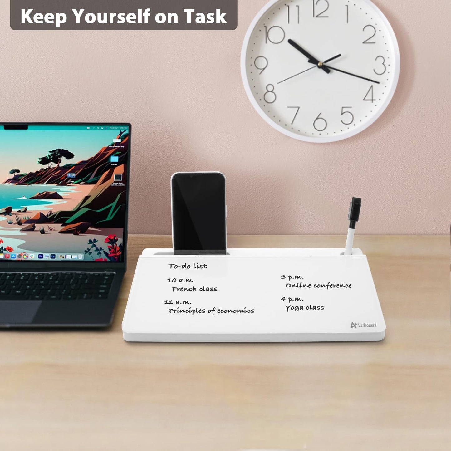 Varhomax Glass Desk Buddy Whiteboard with Storage, Small Dry Erase Desktop White Board Caddy to-do List Memo Notepad for Office, School and Home Office Supplies