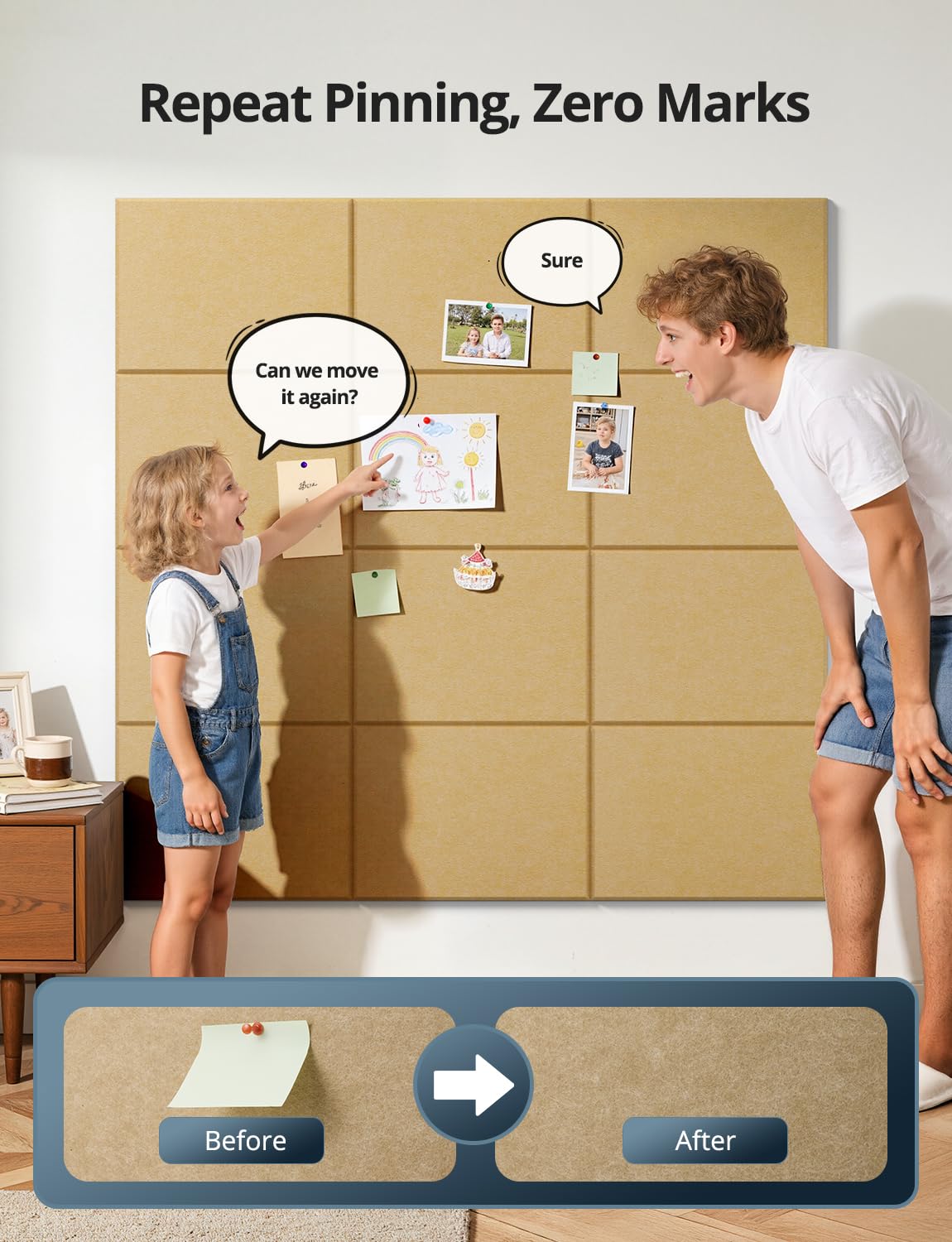 Kuchoow Large Felt Bulletin Cork Board Self-Adhesive Brown Pin Wall Tiles, 48'' x 36'' Rectangular Vision Tack Panels for Classroom Office Display 12 Pack Corkboard for Kitchen Bedroom Home Decor