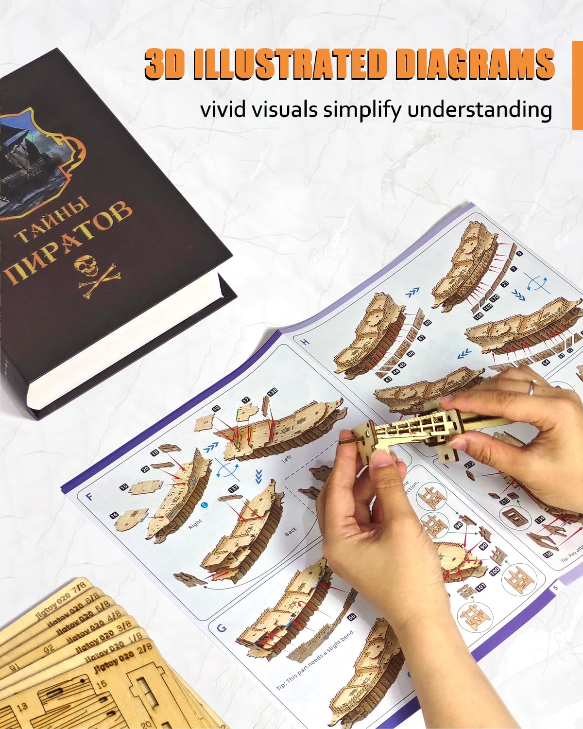 Jigtoy Challenging Flying Dutchman 3D Wooden Puzzles for Adults Pirate Ship Model Kit to Build - Ideal Christmas or Birthday Gift for Puzzle Enthusiasts