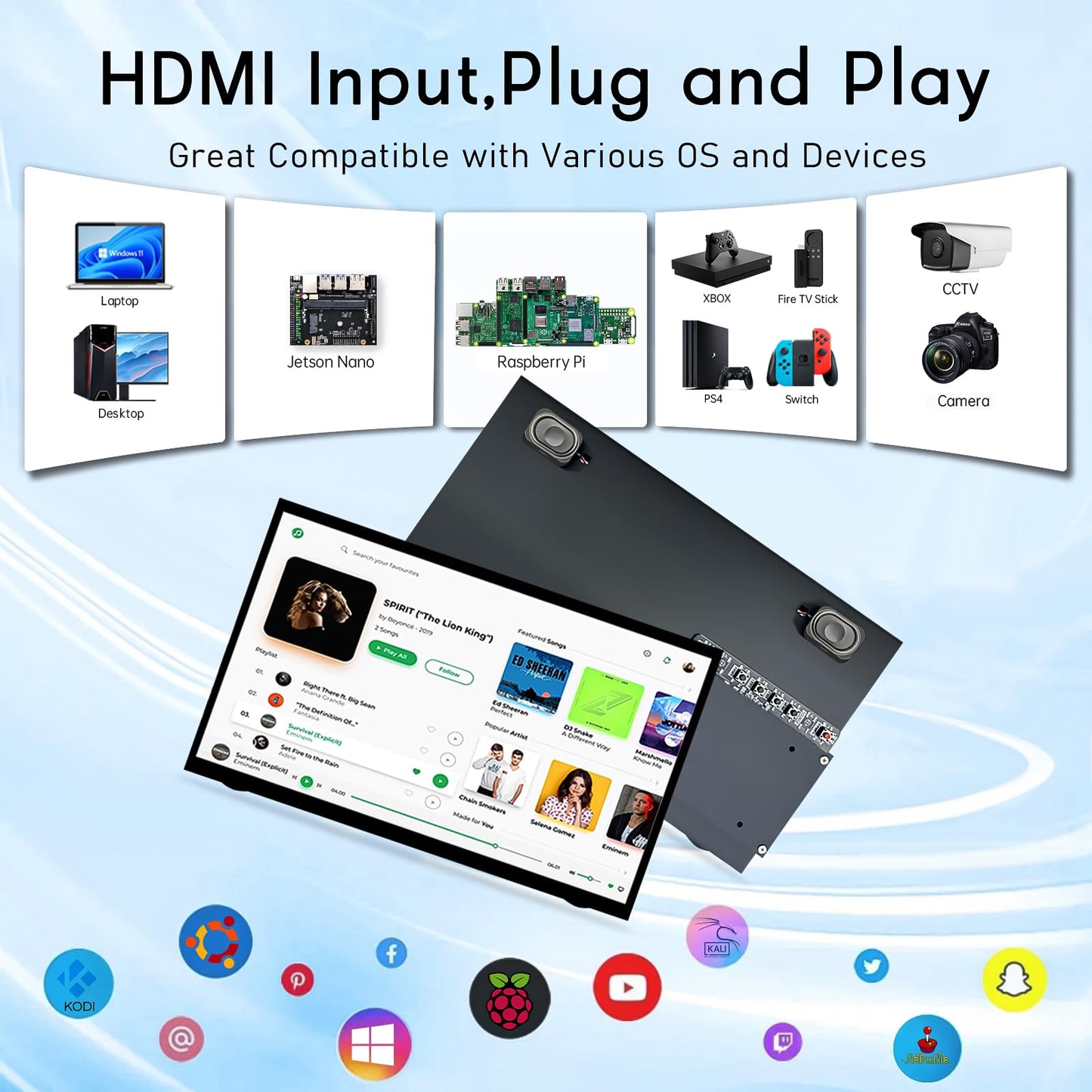 HAMTYSAN 11.6 Inch Raspberry Pi Screen FHD 1366x768 Touchscreen Monitor IPS Second Screen Display with Dual-Speakers for Raspberry Pi 5/4/3/2/ Win11/10/8/7 Jetson Nano