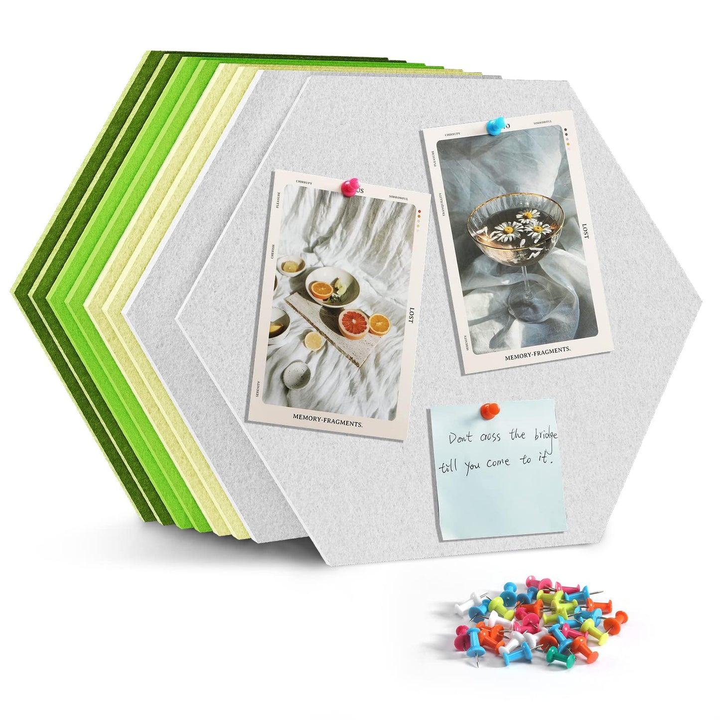 Uoisaiko 8 Pack Hexagon Felt Bulletin Board Tiles - 12" Large Thick Pin Board for Walls with 30 Push Pins, DIY Boards for Office Home School Decor, Aesthetic Hex Cork Board Alternative