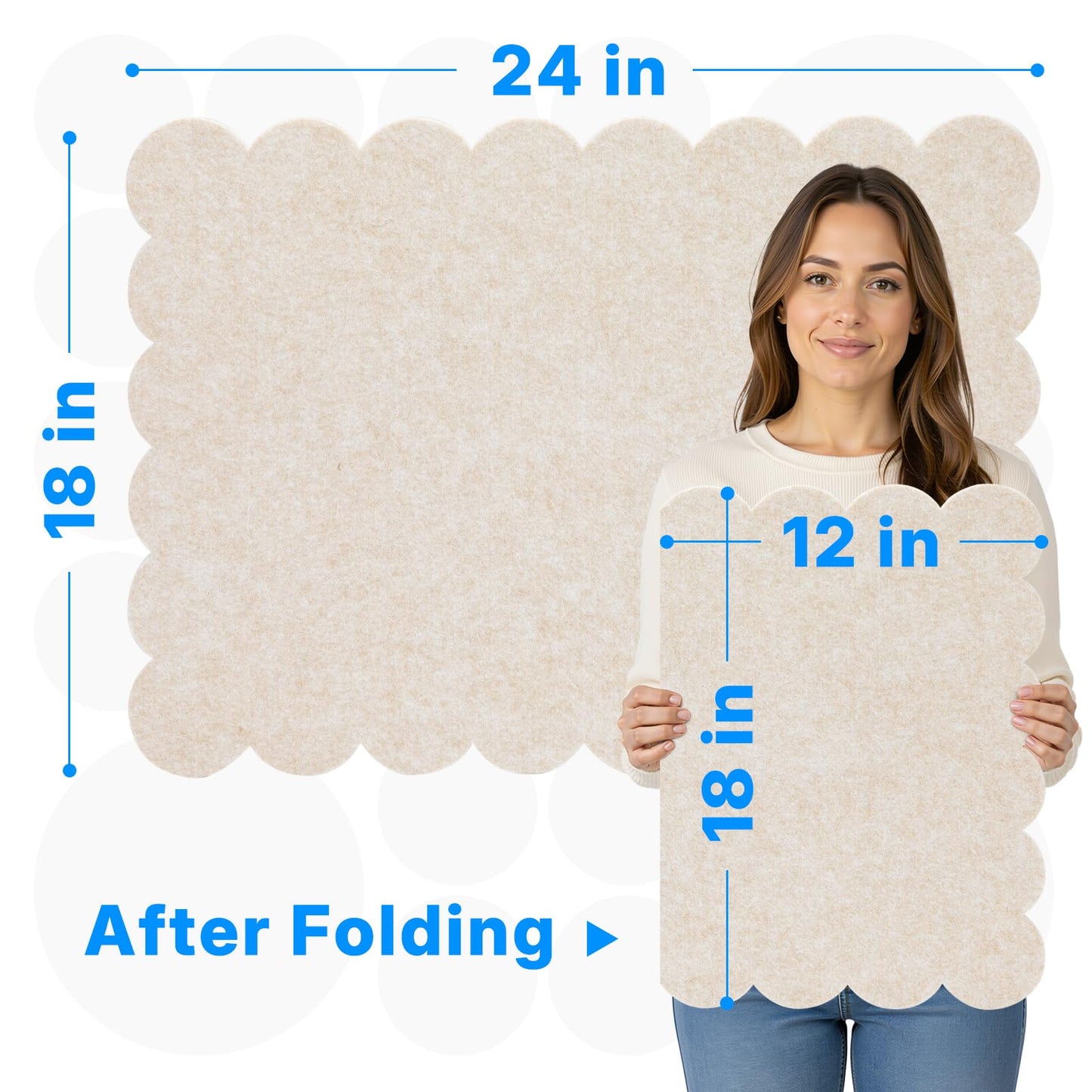OWLKELA Scalloped Bulletin Board 24x18 Inch, Fodable Felt Pin Board with Mounting Kit, Beige Picture Decorative Memo Bulletin for Home Office Classroom Dorm