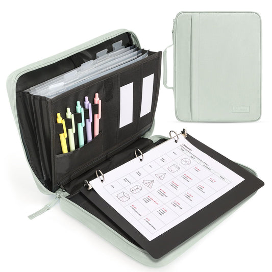 SUNEE Zipper Binder 1 Inch, Removable 3-Ring Binder, 175-Sheet Capacity, 5-Tab Dividers Expanding File Folder, Small Binder Bag Organizer Storage for Student, Sage Green