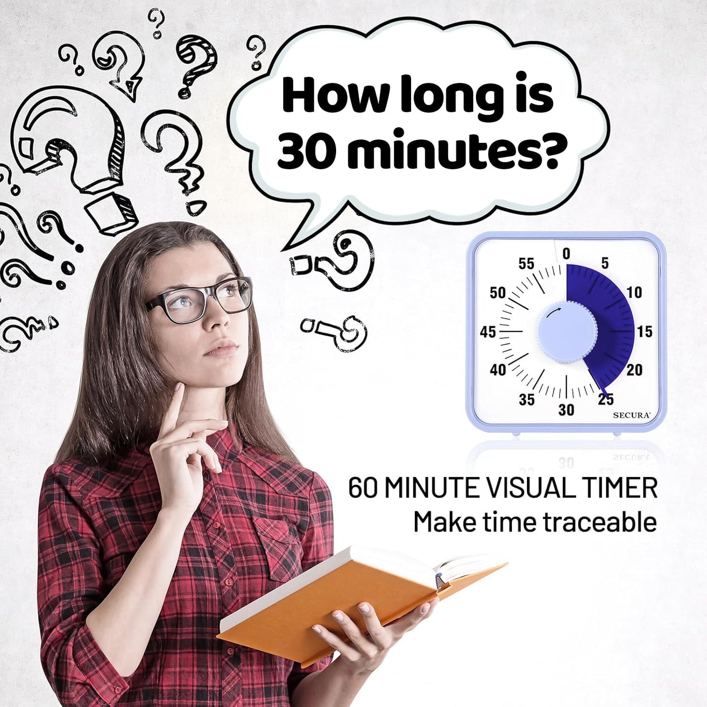 Secura 7.5 Inch Visual Timer, 60 Minute Oversize Visual Countdown Timer for Kids and Adults, Durable Mechanical Time Management Tool (Violet)