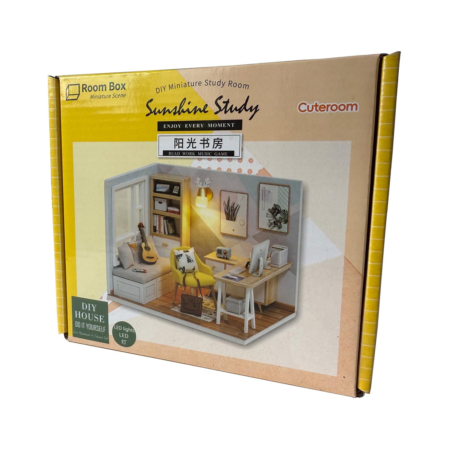 CUTEROOM DIY Doll Room Miniature Furniture Wooden House Kit - Wooden Dolls House Kit with Dust Cover & LED Light and Accessories - QT Series Dollhouse