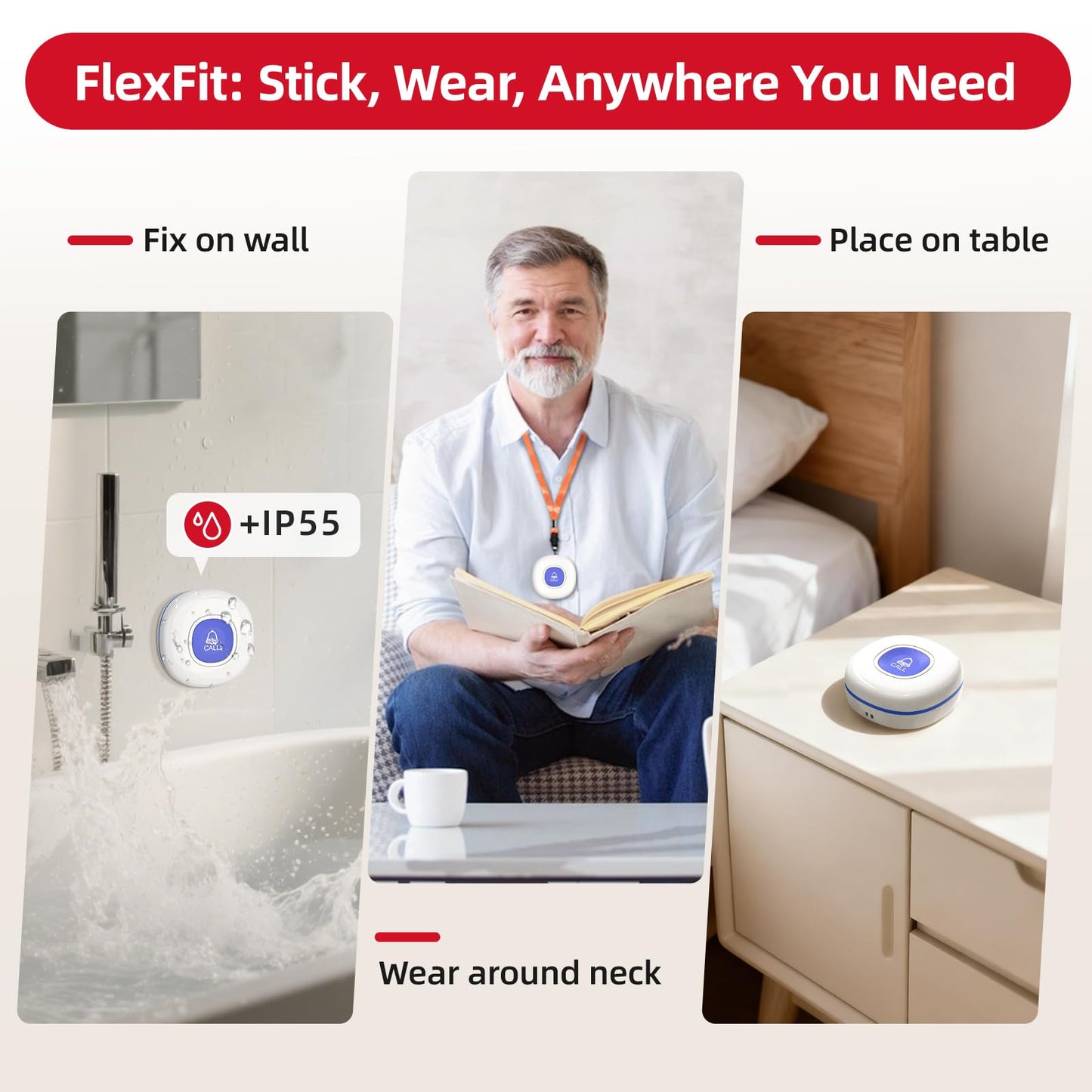 CallToU Wi-Fi Wireless Caregiver Pager Call Button for Elderly at Home , APP Emergency Alert for Seniors, Patients, and the Disabled with 2 Call Button, 2 Receiver (2.4GHz Wi-Fi)