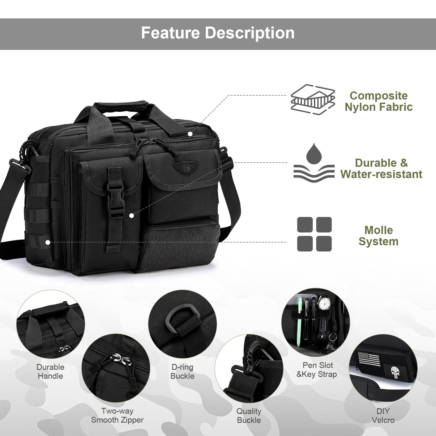 Stypos Tactical Messenger Bag, 15.6/17.3 Inch Tactical Briefcase for Man Military Laptop Bag Messenger Shoulder Bag (Black)