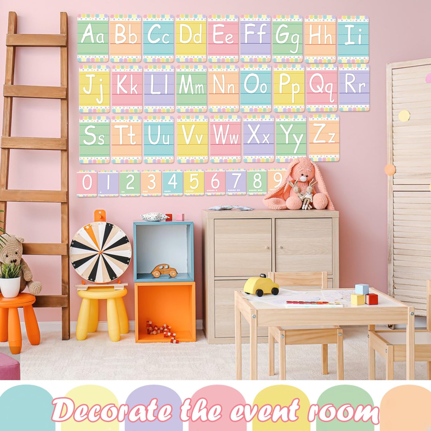 Adduster Bulletin Board Letters - ABC Alphabet Poster Classroom Decorating Set Toddler English Poster Kindergarten Elementary Classroom Nursery Home Wall Decoration（Soft Tones）