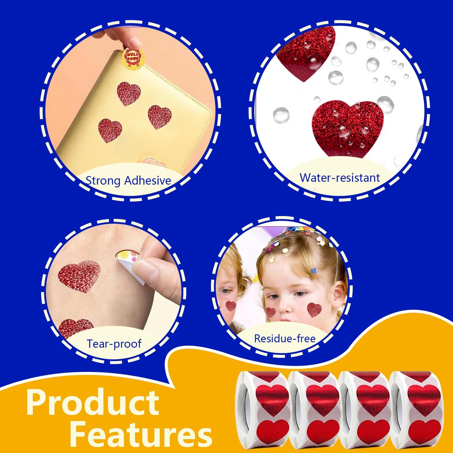 Minizoo 1500 Pcs 1.0Inch Heart Stickers for Kids Reward,Behavior Chart,School Classroom Student Teacher Supplies Gift