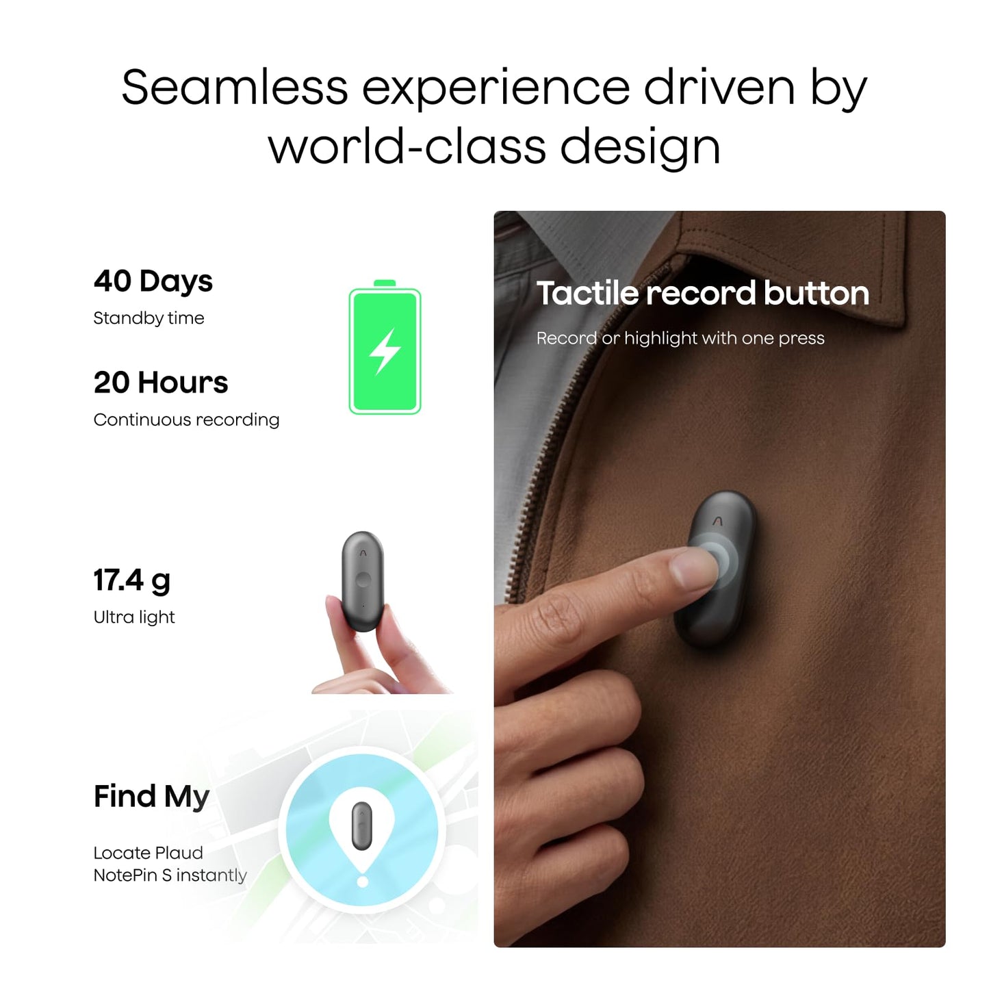 Plaud NotePin S AI Voice Recorder, Wearable AI Notetaker, AI Transcribe & Summarize, Support 112 Languages, 64GB Audio Recorder for Meetings Interviews, Professionals, Teams, with 4 Accessories