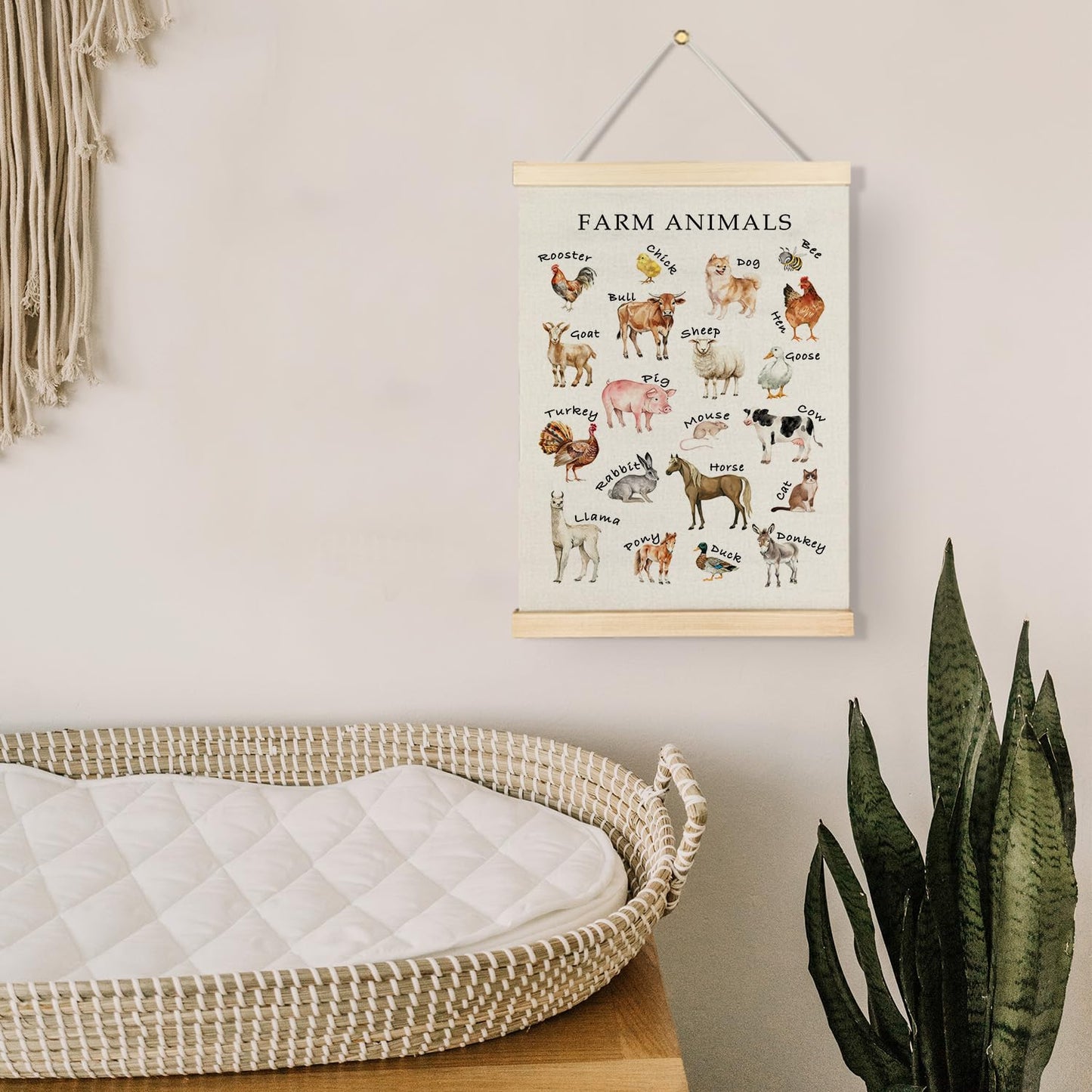 Qvapt Farm Animal Alphabet Wall Art Poster Hanger Frame, ABC Educational Farmhouse Animals Wall Art With Wooden Poster Hanger for Kids Room Nursery Playroom Classroom Decorations, 12x16 Inch
