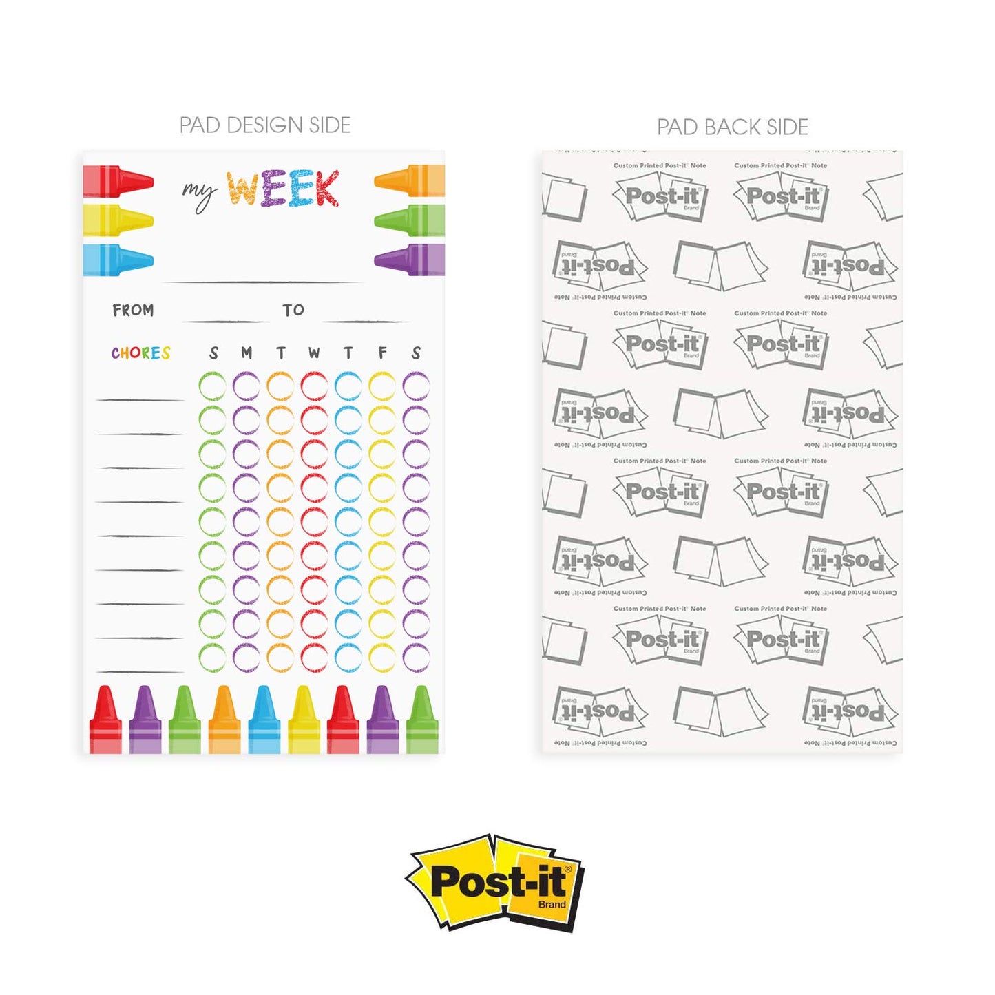 Cheerful Crayon Design Weekly Chore Chart / 6" x 10" Sticky Note Fill in Task List/Fun Week Assignment List