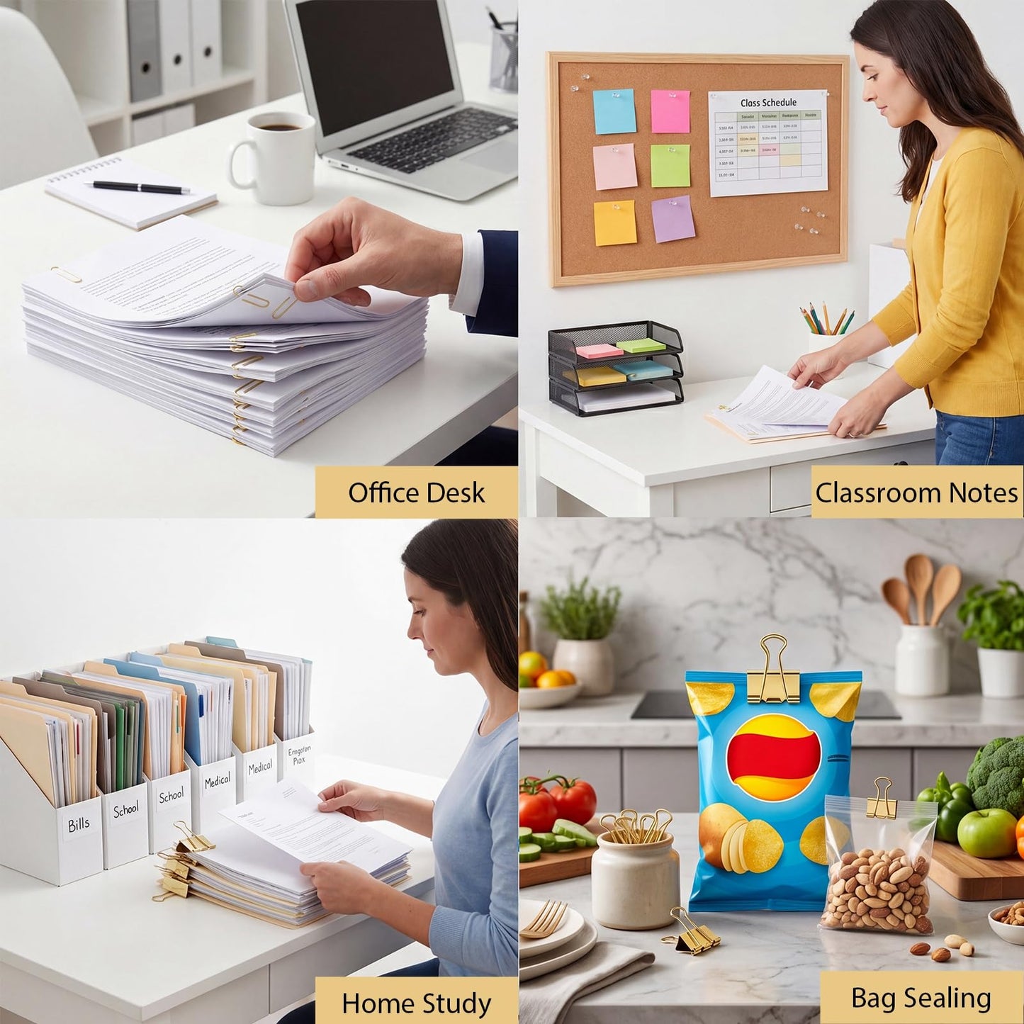 BESARME Gold Paper Clips and Binder Clips Set, 279 Pcs Gold Desk Accessories Assorted Office Essentials in Organizer Box for Office School Home Paper Sorting Note Pinning