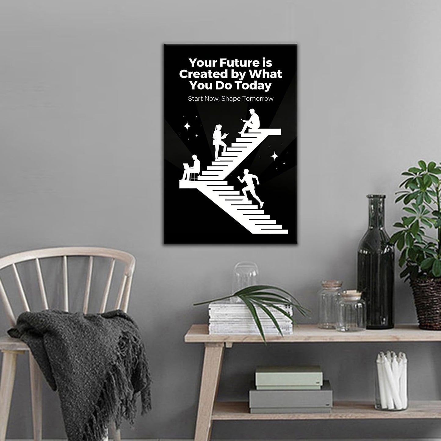 PSYYSP Motivational Wall Art Inspirational Quotes Office Decor Your Future Is Created By What You Do Today Canvas Print Framed Success Poster For Study Room Gym Entrepreneurs Small 12x18 Inch