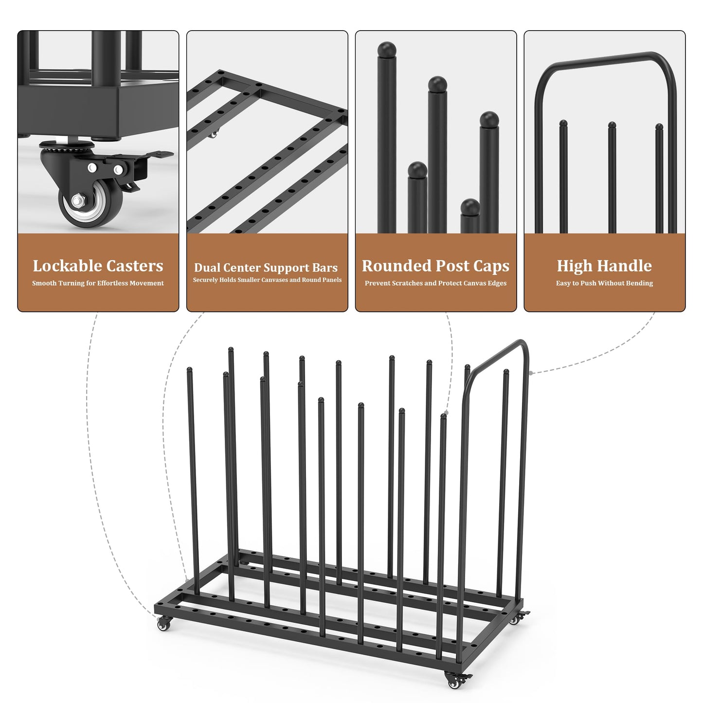 GARVIN Art Storage Rack with Caster Wheels, Art Drying Rack Metal Storage Stand with 7 Slots, Heavy-Duty Canvas Organizer for Artwork, Prints and Panels for Art Studio, Classroom and Gallery