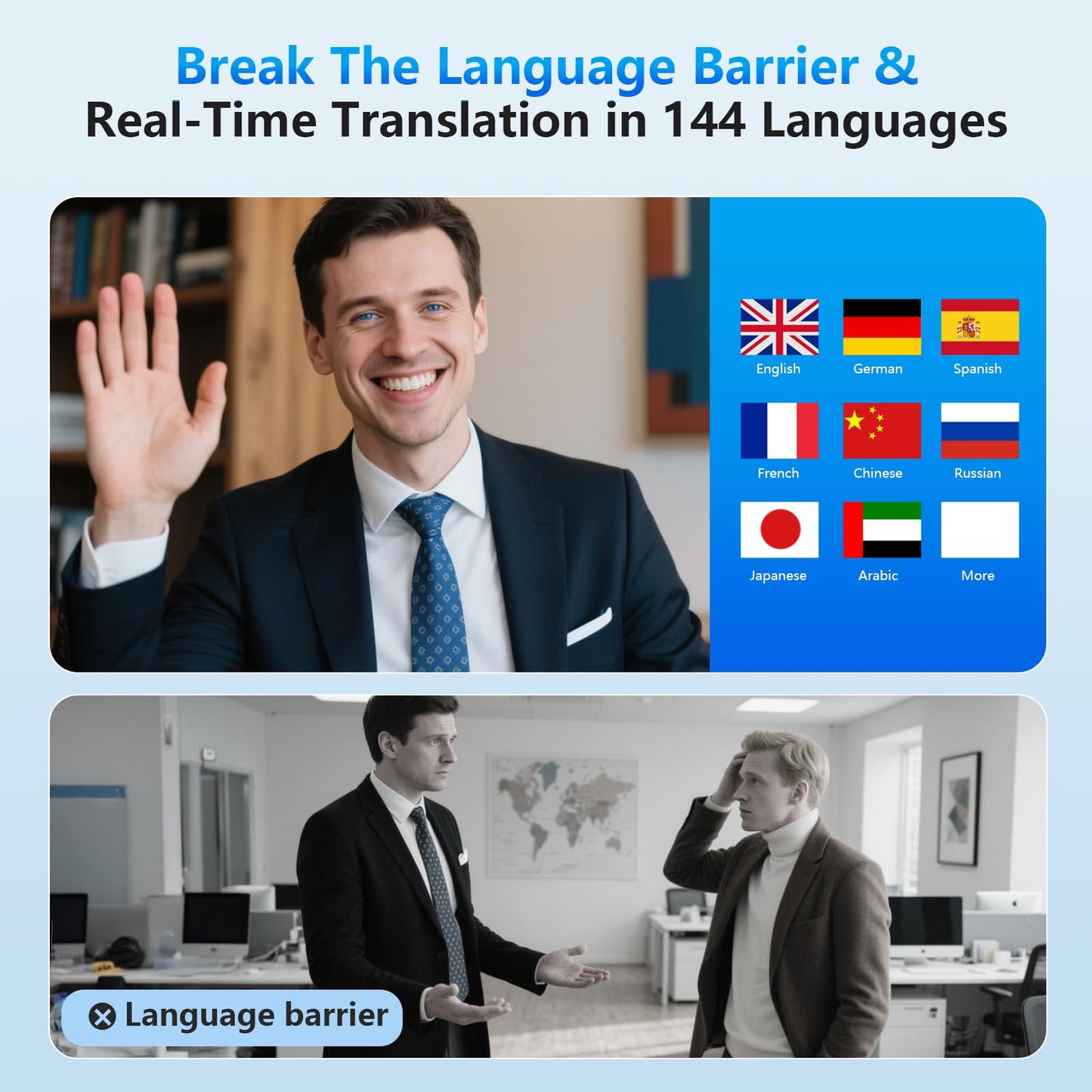 Translation Earbuds Real Time - AI 144 Language Translator Earbuds, Audifonos Traductores Inglés Español, 3-in-1 Translating Device, Translate Ear Buds for Travel Learning with Charging Case Black